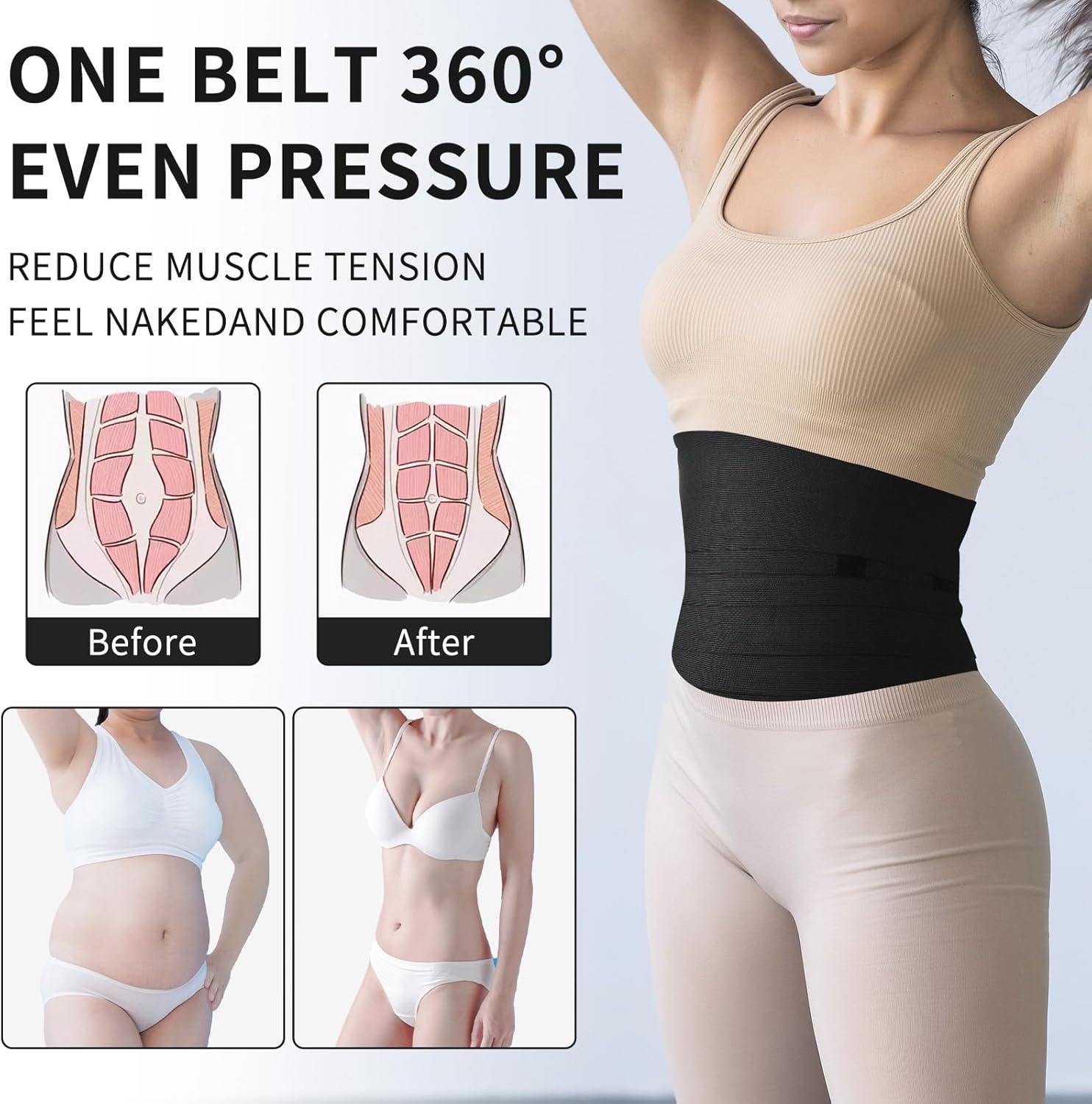 Lisacool Waist Trainer for Women Stomach Bandage Wrap Waist Band Long Torso Tummy Wraps Belly Body Shaper Waist Trimmer Belt - Image 5