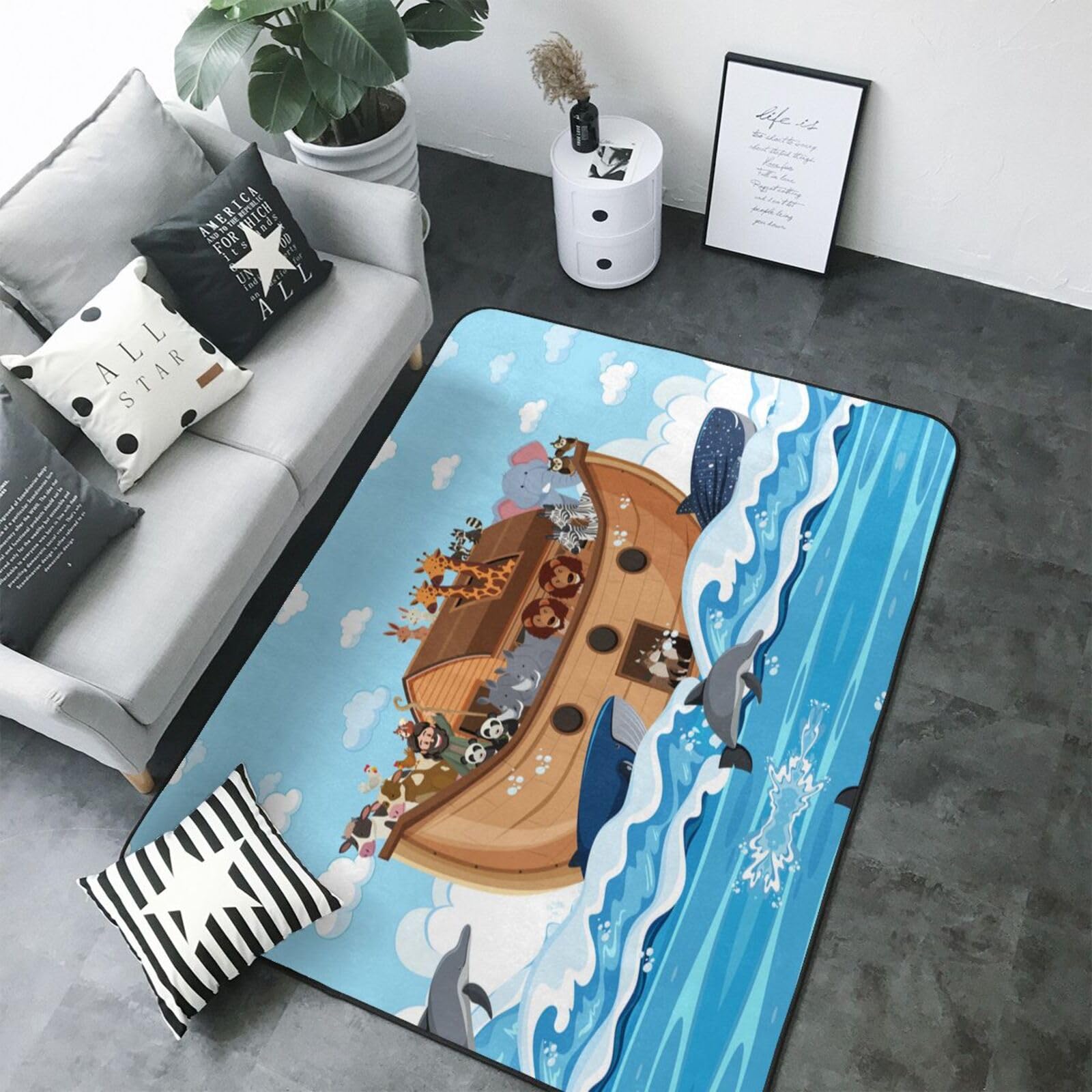 Tapis enfant Arche de Noé lavable pour décorer une chambre de bébé ou le salon familial