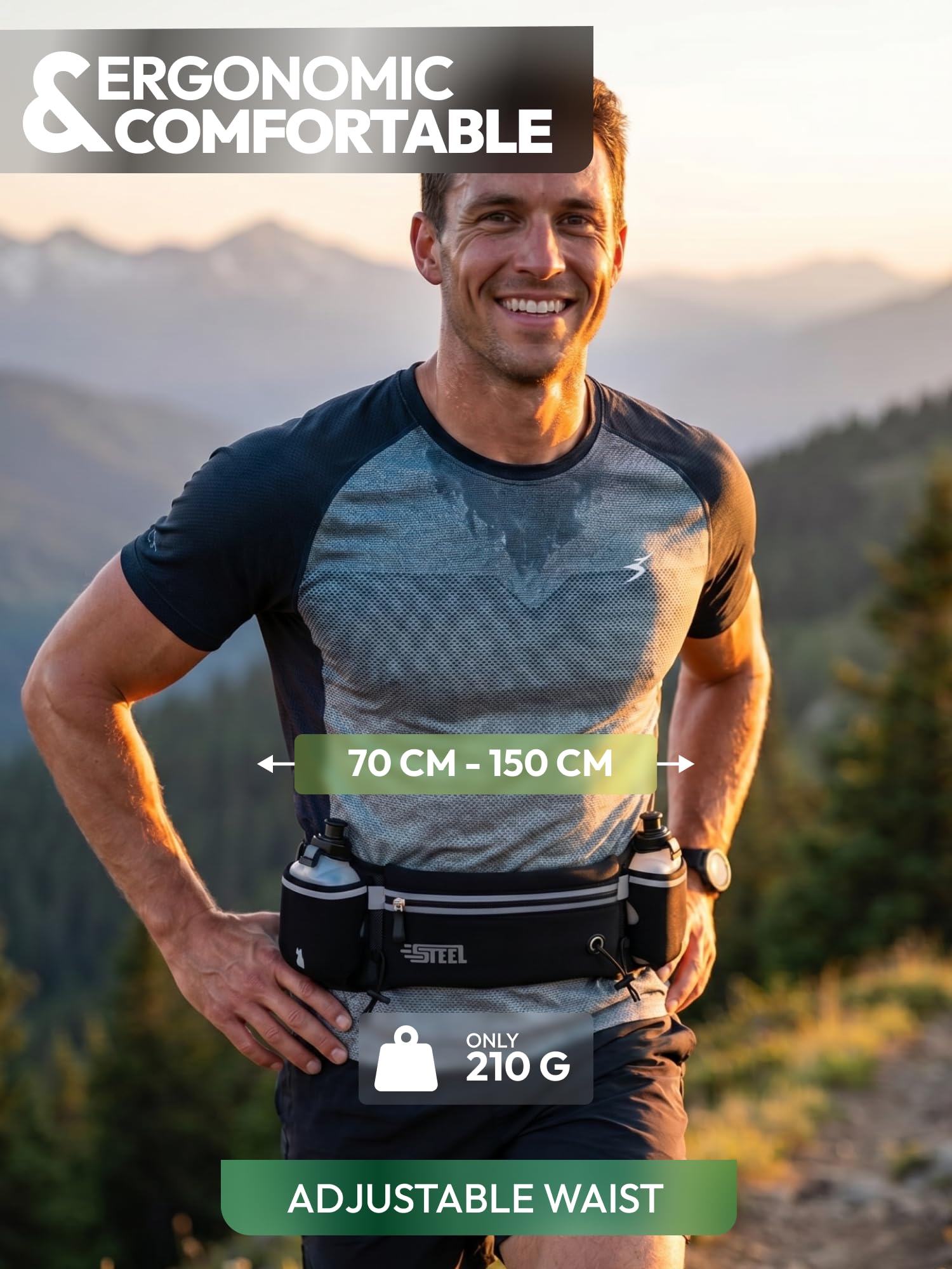 Pasek do biegania, sportowa torba bananowa z miękką butelką, szczelna kieszeń, dla mężczyzn i kobiet, do smartfona iPhone Samsung Galaxy, wygodne joggery, piesze wycieczki piesze wycieczki (czarny),