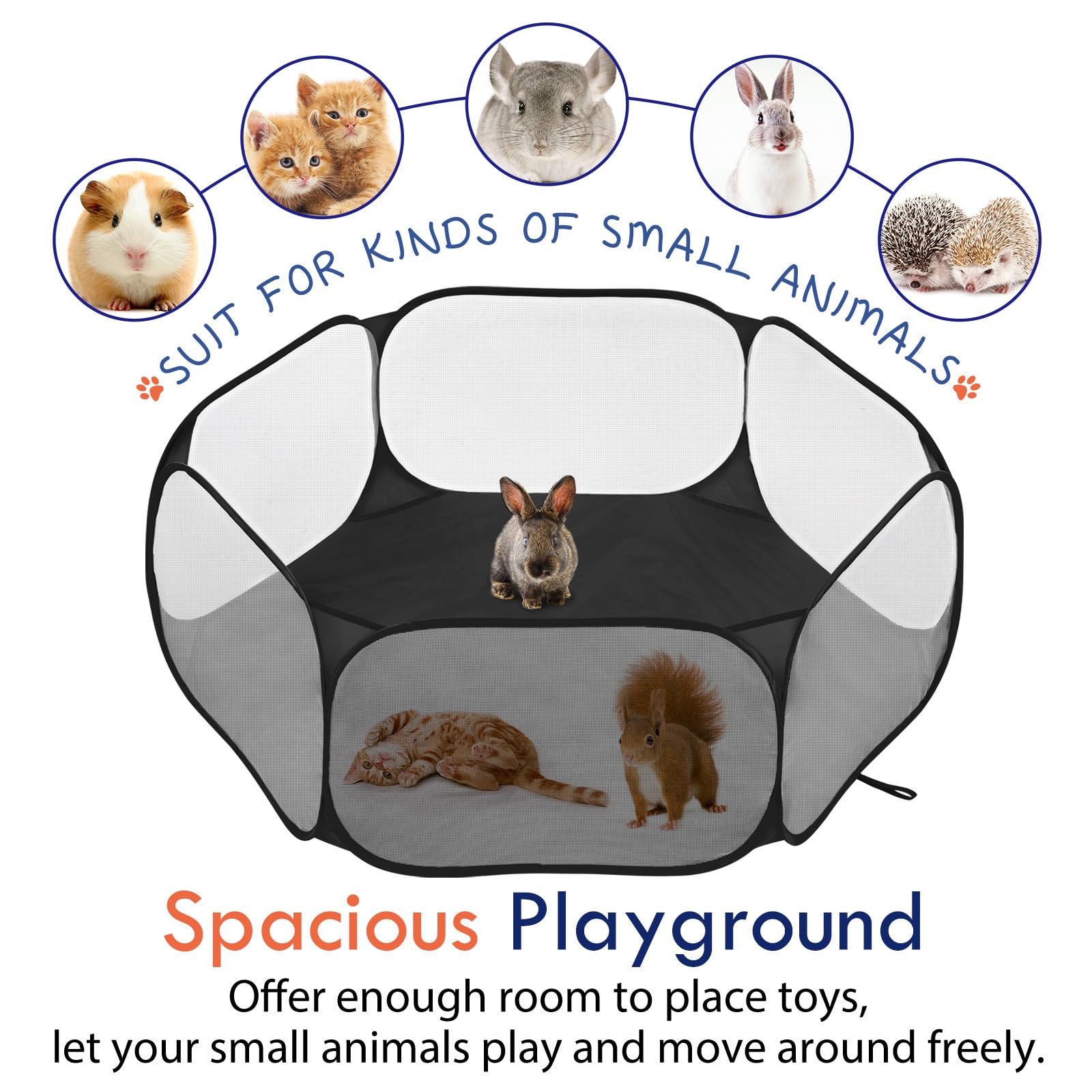 Pawaboo - Parc pour Petits Animaux, Tente-Cage Imperméable pour Petits Animaux avec Cadre en Fil d'acier Solide, Clôture de Cour Extérieure pour Poussin/Chiot/Cochon d'Inde/Lapin, Noir