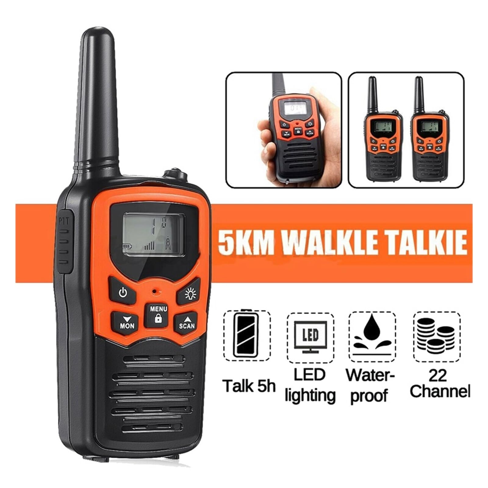 2 Sztuki Przenośne Radio Walkie Talkie 22 Kanały Zestaw 10 Km Uhf 400-470 MHz Dwuzakresowy Dalekiego Zasięgu Nadajnik-odbiornik HGC Czysta Transmisja GłOsu