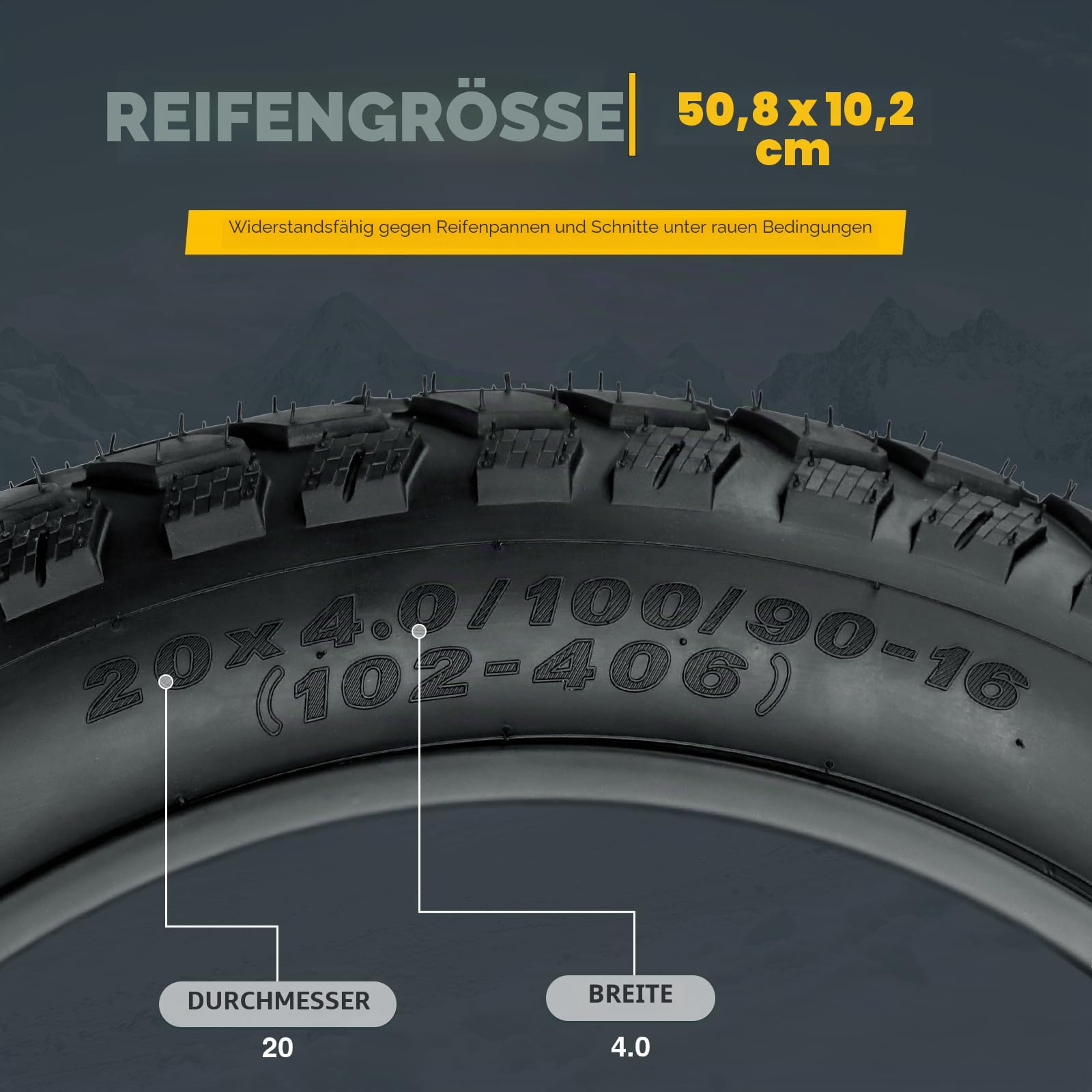 WEEROCK 20/26 Zoll 4,0 Faltbarer Breiter E-Bike Reifen All-Terrain | Robuste Hochlast-Ausführung, faltbarer Fettreifen, geländegängig, passend für E-Bike,Schneefahrrad, Größen 20×4,0 / 26×4,0