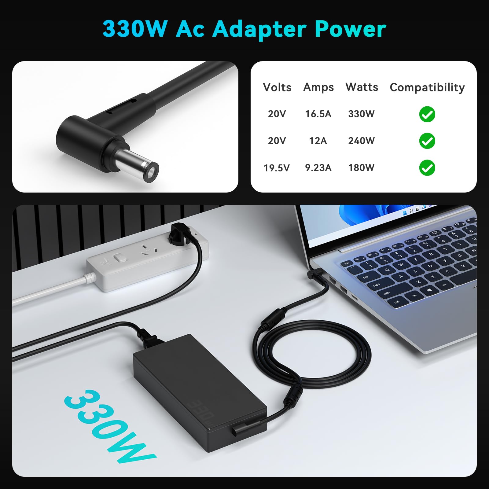 330W zasilacz z kablem ładującym do Asus ROG Strix Scar 16 17 18 G18 G634JY G634JZ G733PZ G733PY G733 G733CX G814JZ G814JI G834JY Zephyrus Duo 16 G733CX G814JI G834JY Zephyrus Duo 16 GX650PZ GX650PY