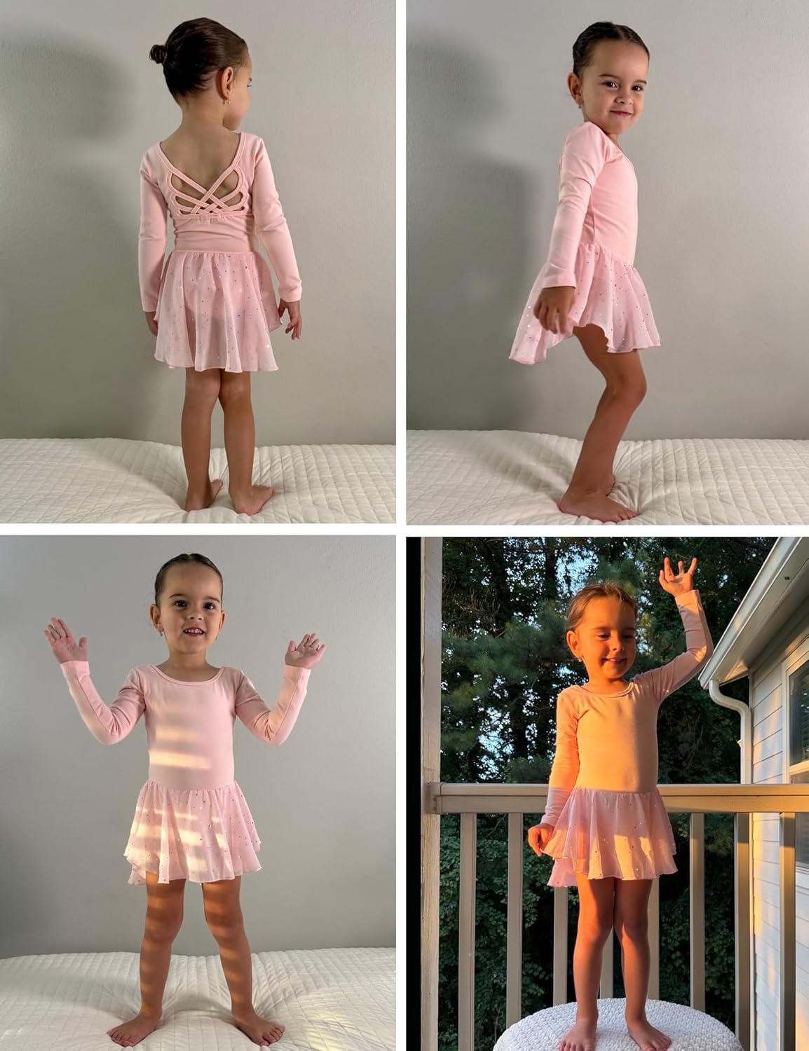 Zaclotre Girls Ballet Leotards with Shinny Skirts Long Sleeve Crisscross Back Dance Dress Outfits - Image 8