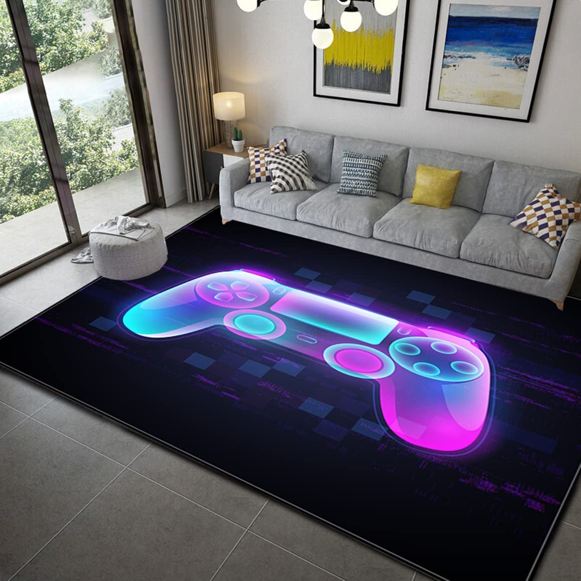 Tapis gamepad de grand format pour décoration de chambre ado violet