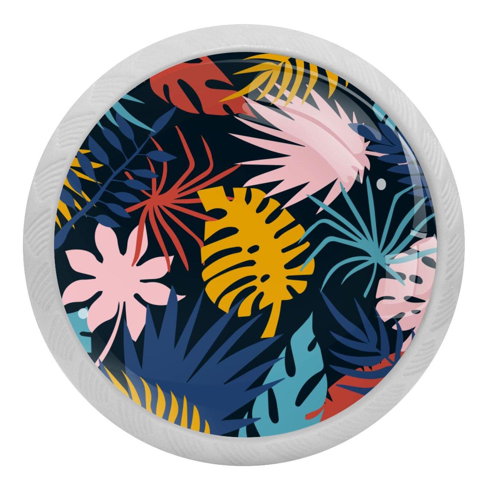 Poignées de tiroir rondes feuilles tropicales lumineuses 35mm pour armoire enfant x4