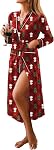 Ekouaer Women Kimono Robes Full Length Knit Bathrobe Lightweight Soft Sleepwear V-neck Casual Ladies Loungewear S-XXL