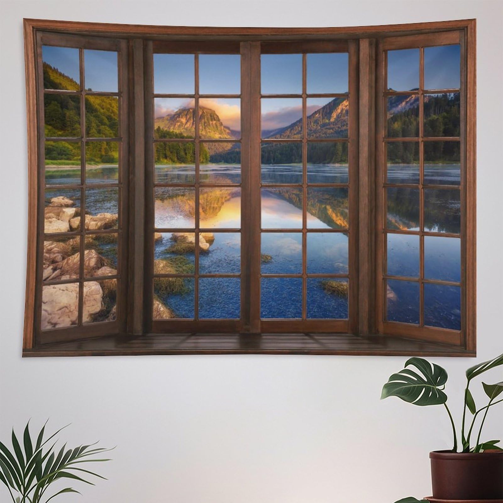 ZhiRain Mountain Scenery Tapestry Wall Hanging Through The Window Beautiful Lake Landscape Tapestries Home Decor for Living Room Bedroom Apartment