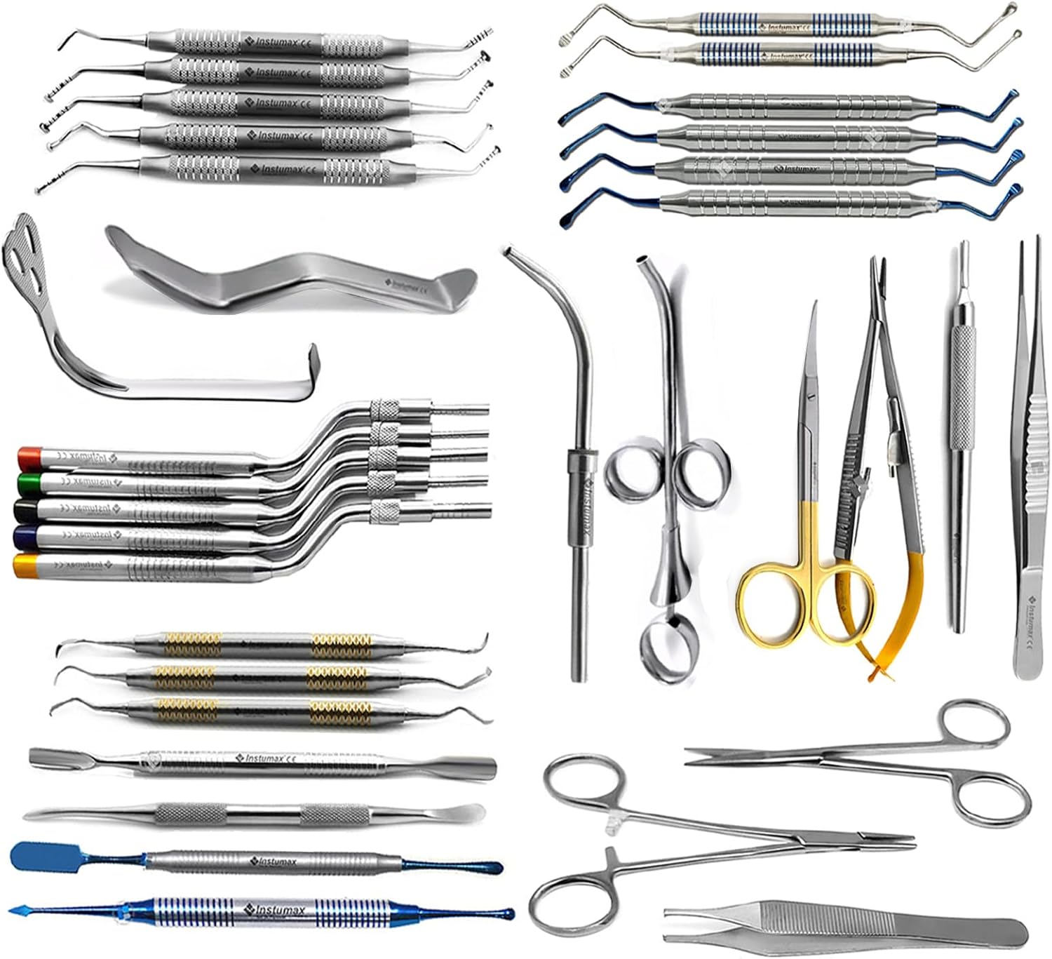 Dental Implant Surgery Kit – 34 Piece Professional Oral Surgery Set with Lucas Curettes, Elevators, Osteotomes, Bone Graft Tools, Needle Holder, Scissors & Retractors