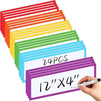 24 Pcs Large Magnetic Dry Erase Labels for Classroom, 12 x 4 Inch Rectangle Magnetic Name Plates Label Flexible Magnet Stickers for Whiteboards Refrigerator Frame Style