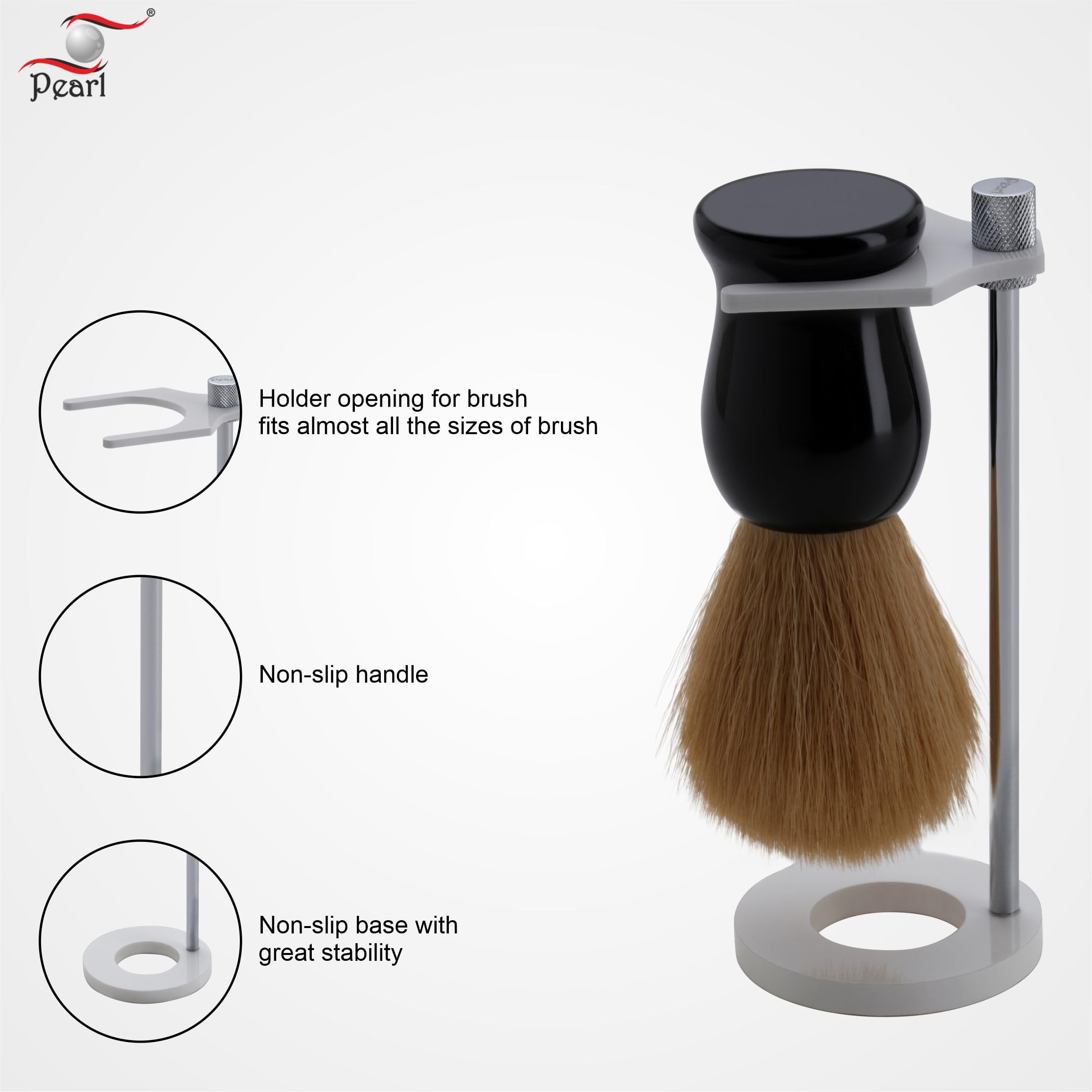 Pearl Shaving Brush with Stand - Soft Bristles & Black Resin Handle | Diwali Gift Options - Image 6 thumbnail