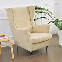 Vista 3 de Funda para silla Wingback, fundas para silla con respaldo de ala, 2 piezas, lavables, elásticas, fundas para silla con respaldo de ala con brazos