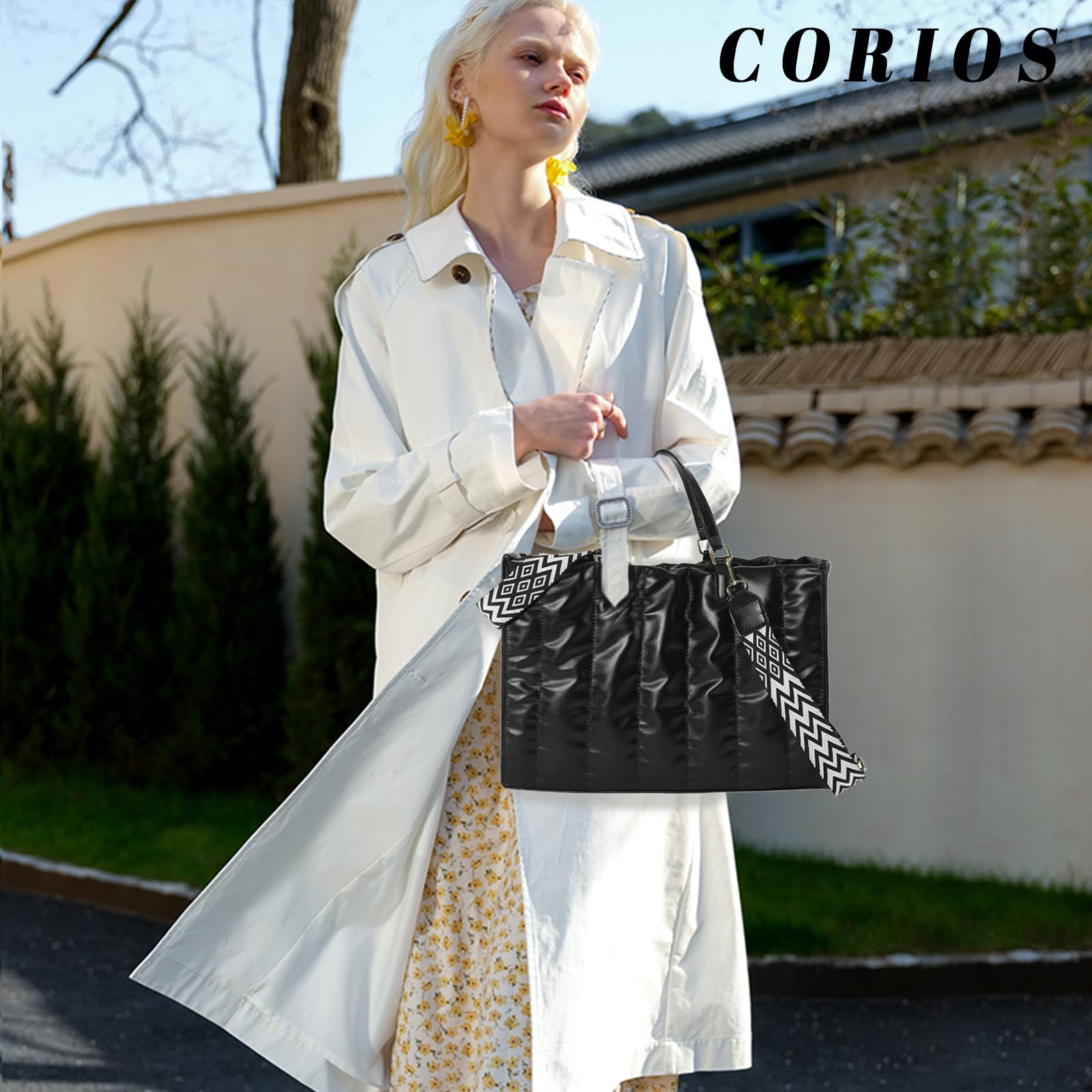 Bolso de mano acolchado para mujer, bolso suave y holgado, de piel sintética, bolso de hombro acolchado de plumón de algodón con asa superior, ligero, bolsa grande