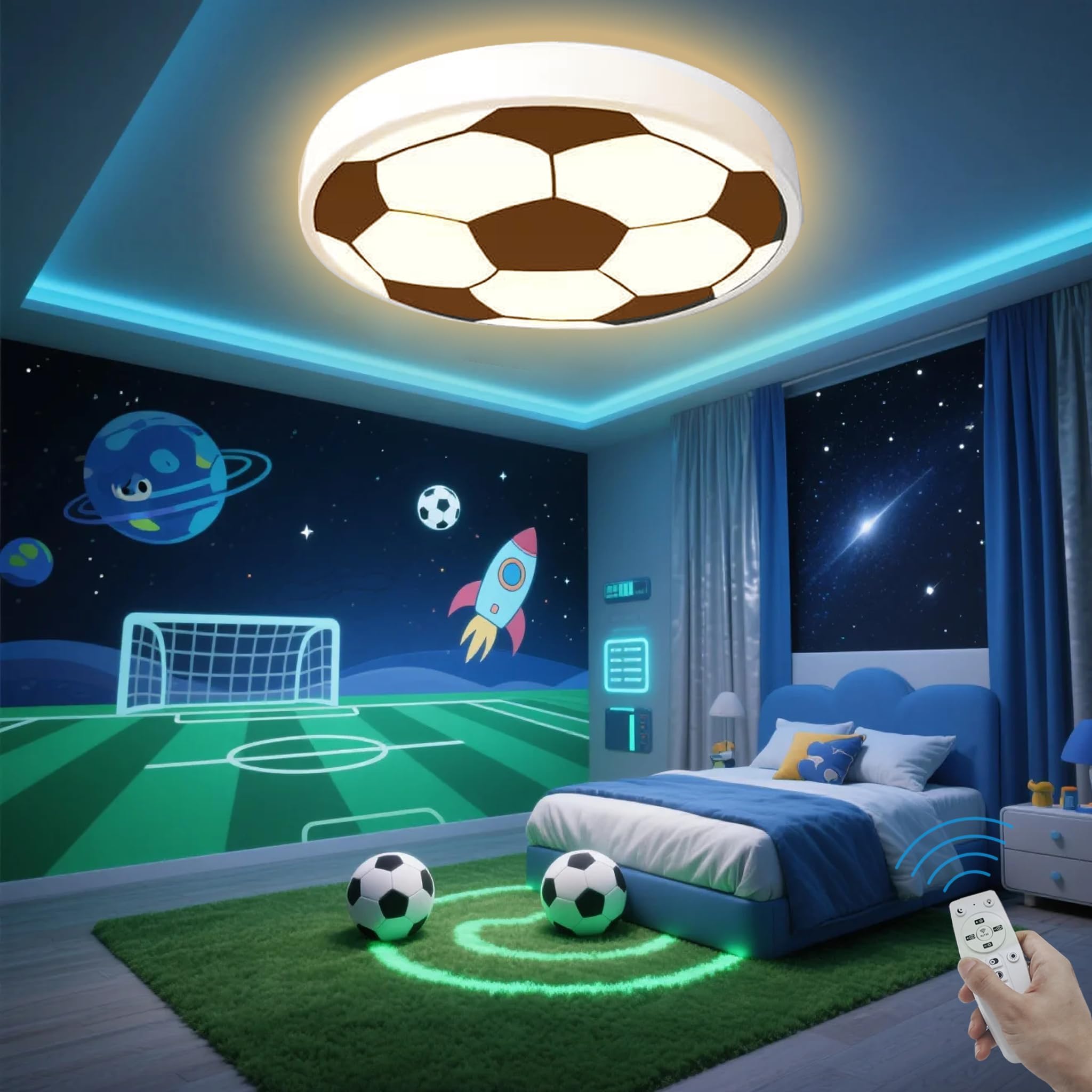 DROMEZ Dimmable LED Ceiling Light for Children's Bedroom, 48W Lamp With Remote Control, Thin Round Light for Teen Boy's Room, 3000-6000K