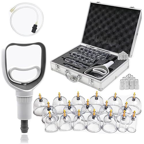 Schröpfgläser mit Vakuumpumpe, Cupping Set,18 Stück Schröpfsets für Gesicht und Körper, Schröpfen zur Gegen Spannung und Entspannen Muskeln, Schröpfglas mit Akupressurpunkt-Magneten (Storage Suitcase)