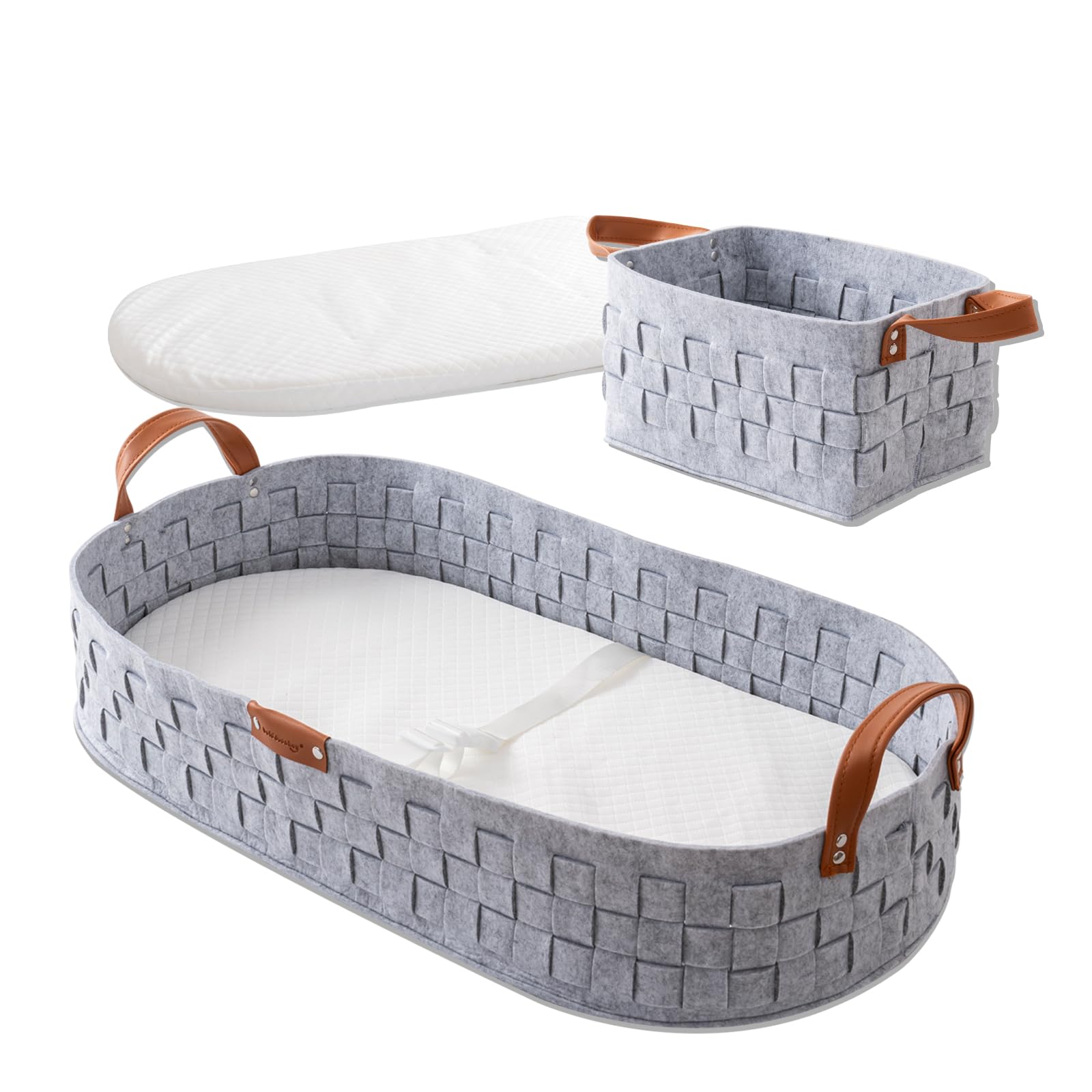 boldmonkey Baby Changing Basket, Baby Changing Pad with Wipeable Waterproof Pad, Small Storage Basket, Moses Basket for Baby Dresser,Living Room,Gray