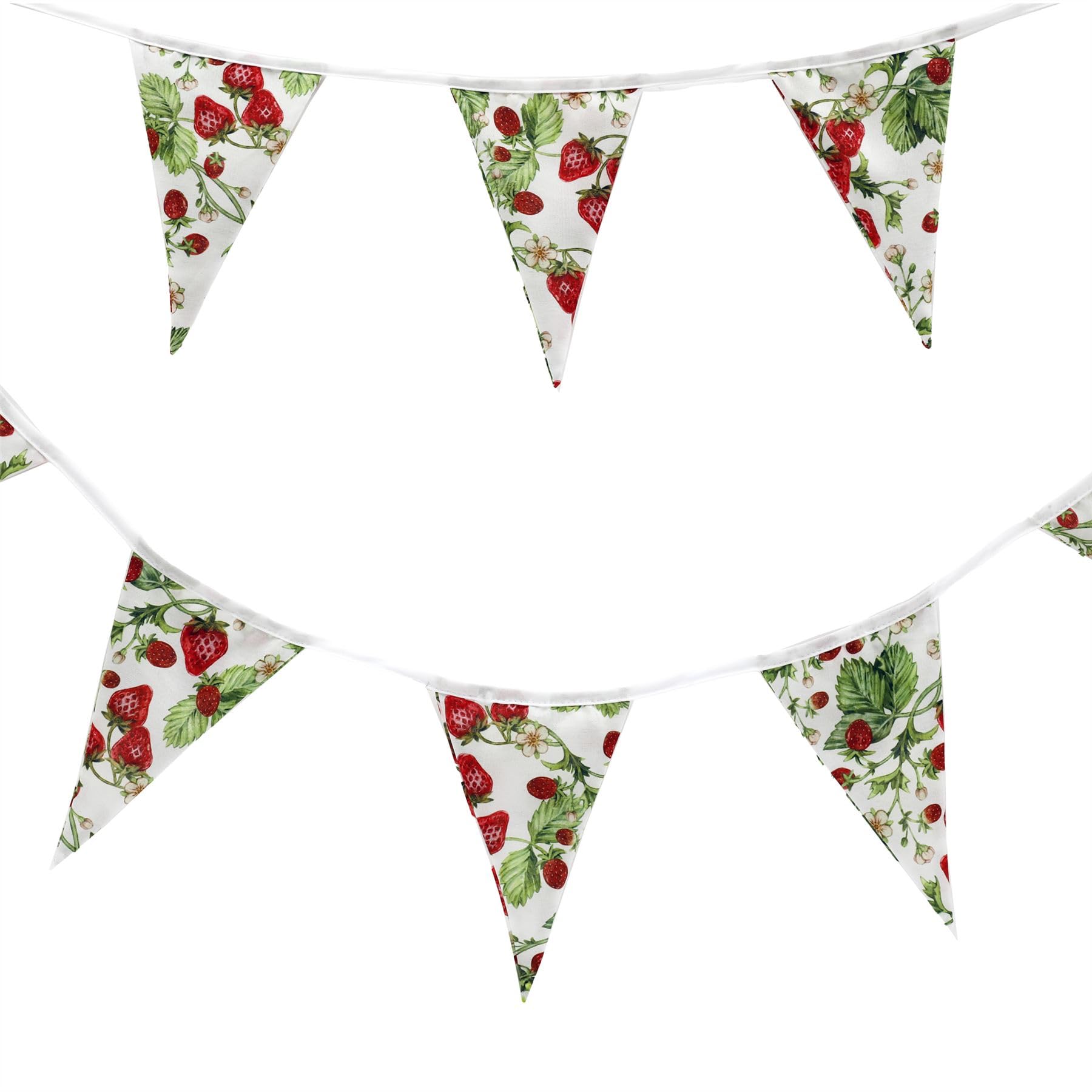 Carousel Home Strawberry Fabric Bunting | Vintage Cotton Bunting with 12 Pennants | Garland Banner Tea Party & Birthday Decorations - 3.2m