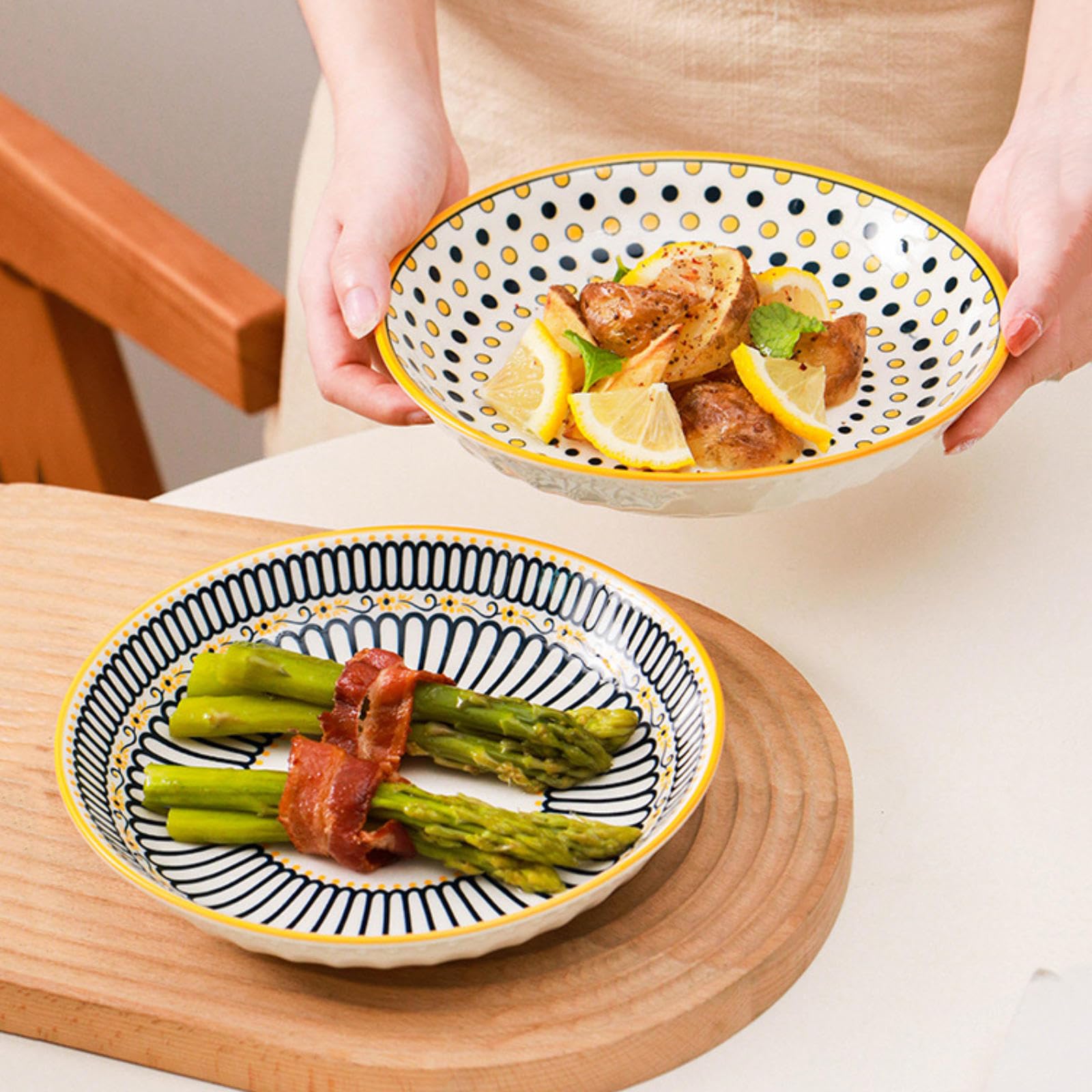 Set di piatti piani in porcellana colorata da 20,3 cm, per antipasti, insalata, snack, microonde e lavastoviglie