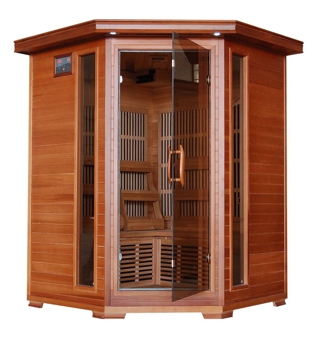Amazon.com : Serenity 3-Person Corner Cedar Sauna with Carbon Infrared  Heaters : Patio, Lawn u0026 Garden