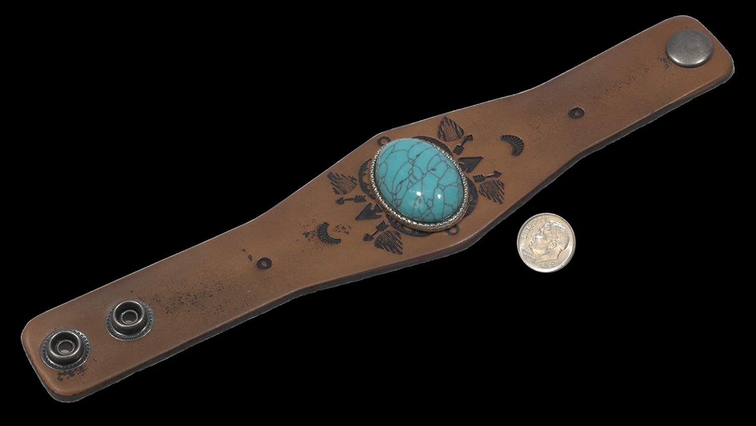 Bracelet,Plus Size Big and Bold Leather Turquoise Western Cuff Bracelet Adjustable 8.5-9" + GIFT BAG