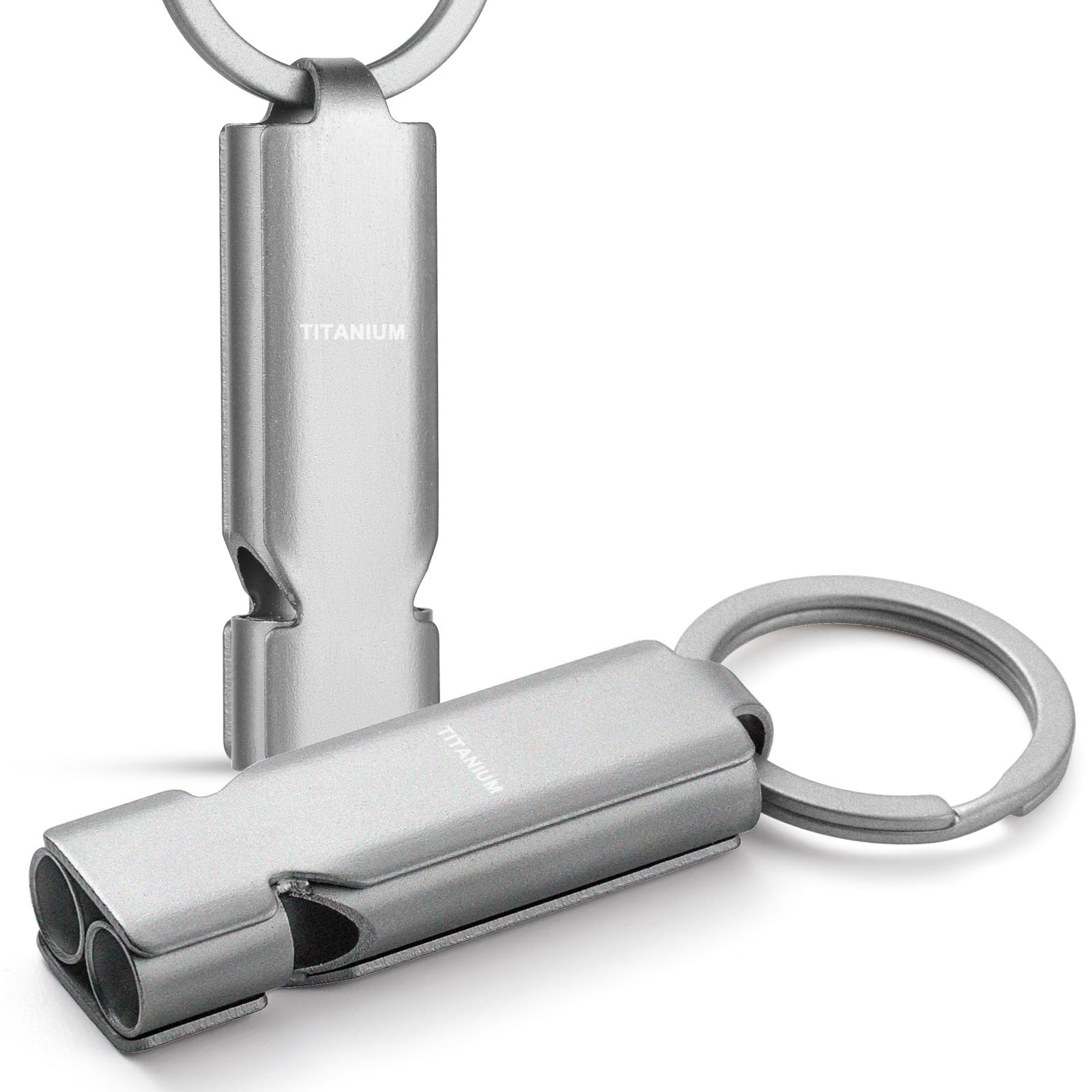 TISUR Whistle for Disaster Prevention, Crime Prevention, Emergency Rescue, Outdoors, Climbing, Coaches, Loud Metal, Double Tube Whistle, with Key Ring (Titan Grey / 2 Pack) : Sports & Outdoors