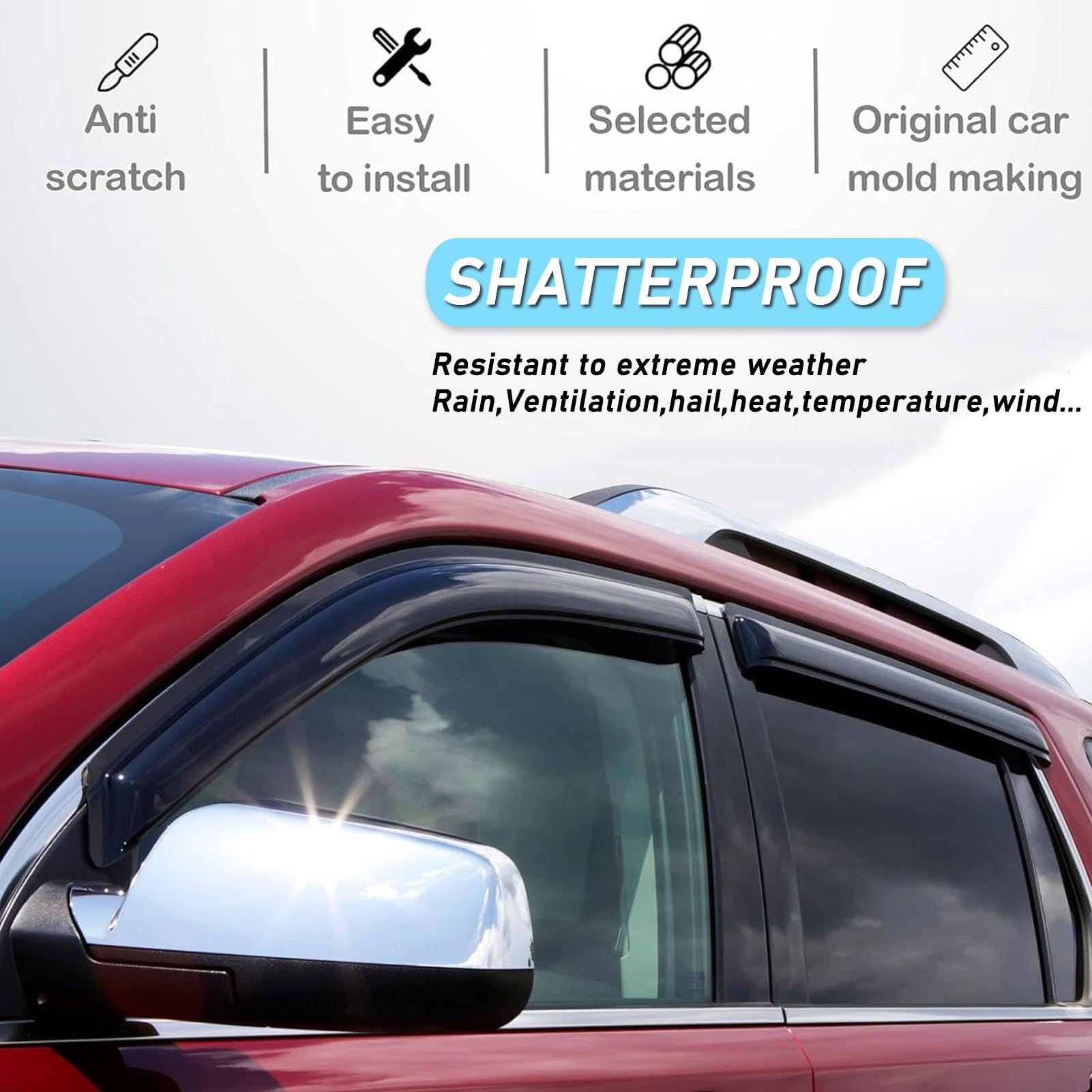 4-Piece Side Window Deflectors For Nissan Armada 2017-2024 | Tape-On Rain Guards, Shatterproof, Dark Smoke Tint
