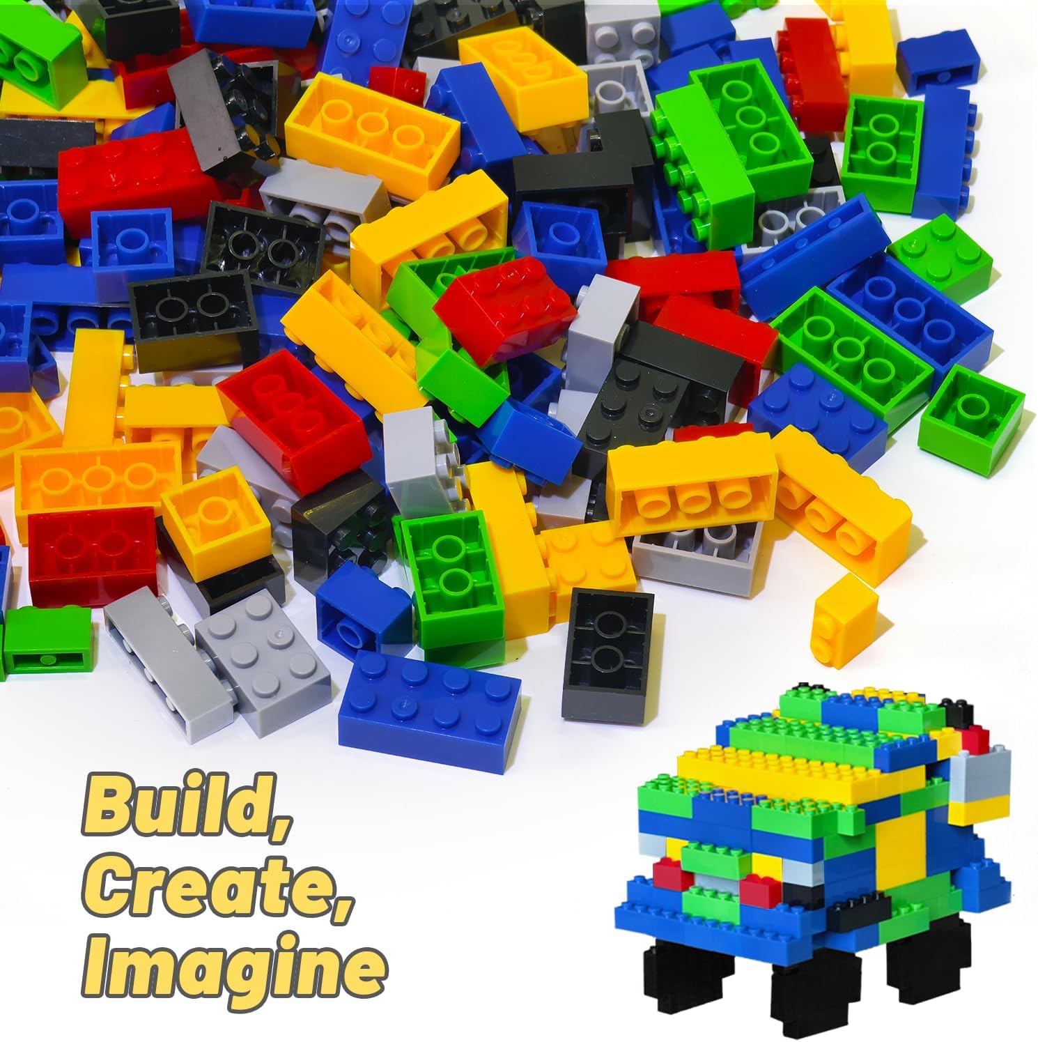 Pairez Toys 1000 Pieces Building Blocks, Classic Creative MOC Bricks, 6 Sizes & 6 Colors, Compatible with All Major Brands Parts and Pieces, Building Toys for Kids, Boys & Girls 4+