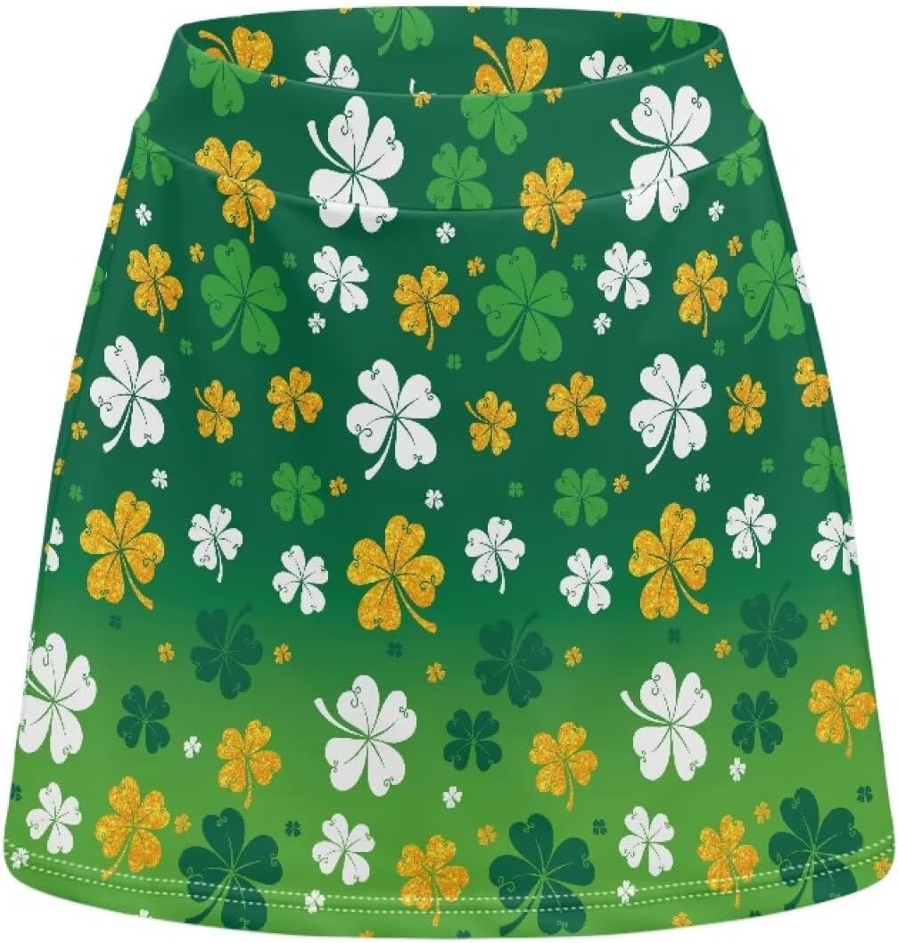 POLERO St Patricks Day Skirts for Women Shamrock Skirt with Shorts High Waisted Golf Tennis Skort for Party