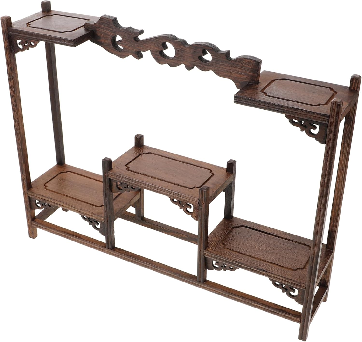 Cabilock Stable Wooden Display Shelf Organizer for Collectibles Antique Tabletop Stand for Home Office Treasured Items Elegant Design for Vases and Curios