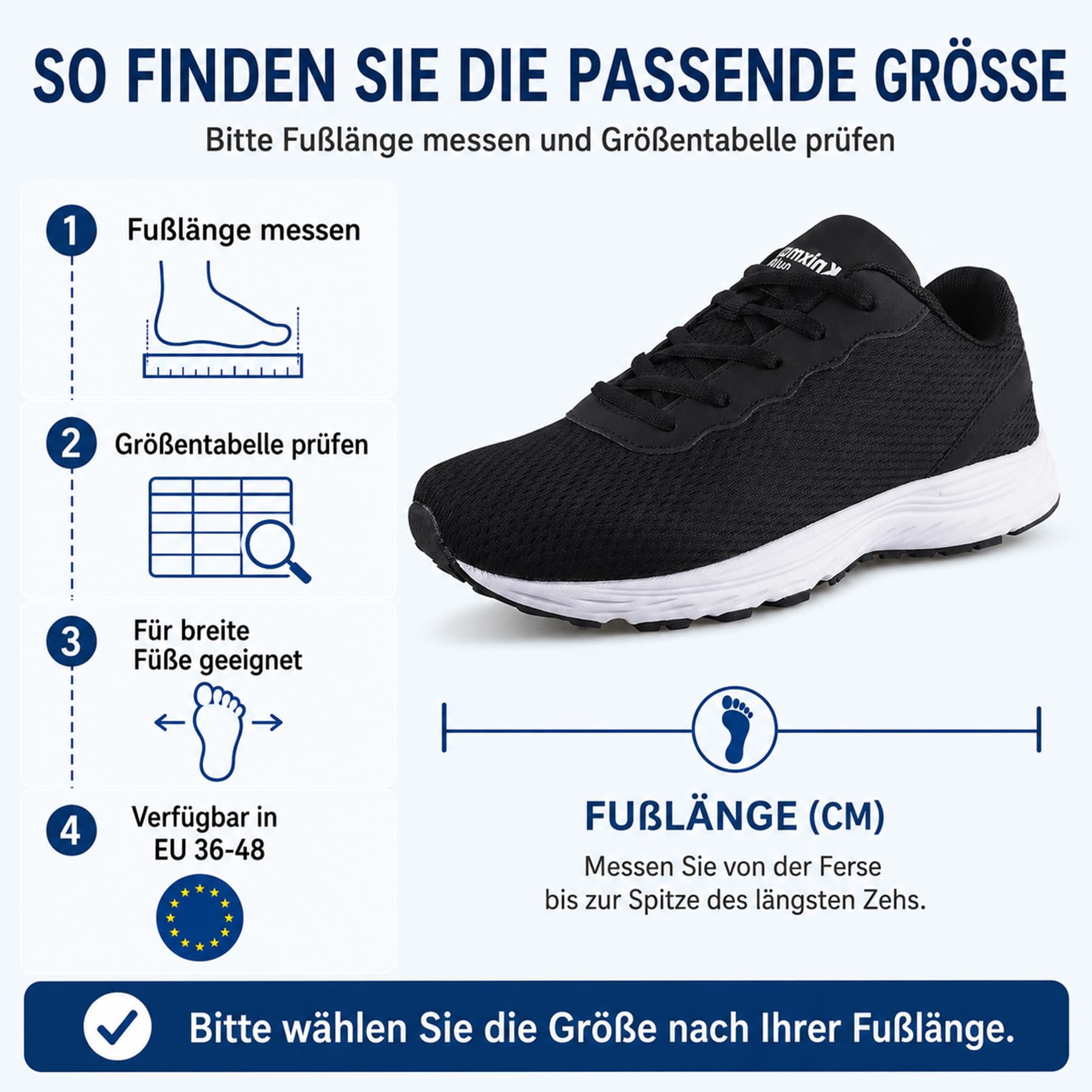 Zapatillas de correr para hombre y mujer, extraanchas, zapatillas de deporte anchas, ligeras y transpirables, cómodas zapatillas de fitness EU36-48, Negro , 44 EU Ancho