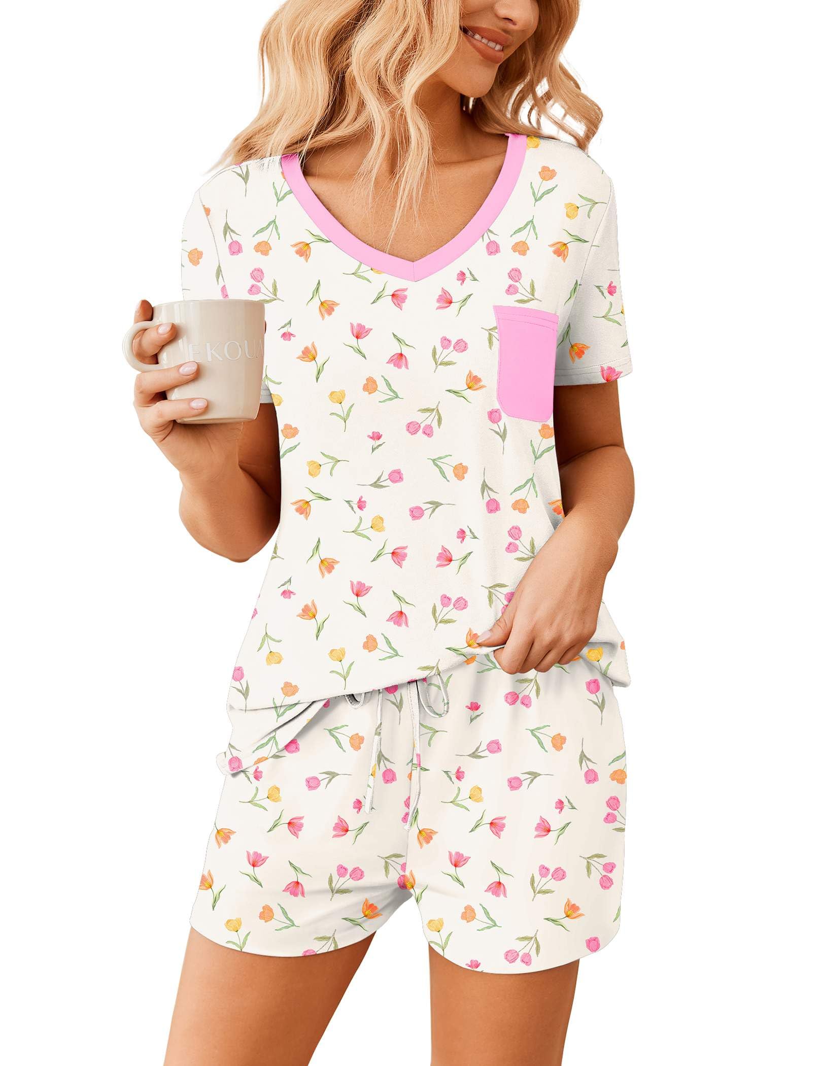 �️Ekouaer Womens Pajama Sets Shorts Soft 2 Piece Lounge Set with Chest Pocket — fashion deal