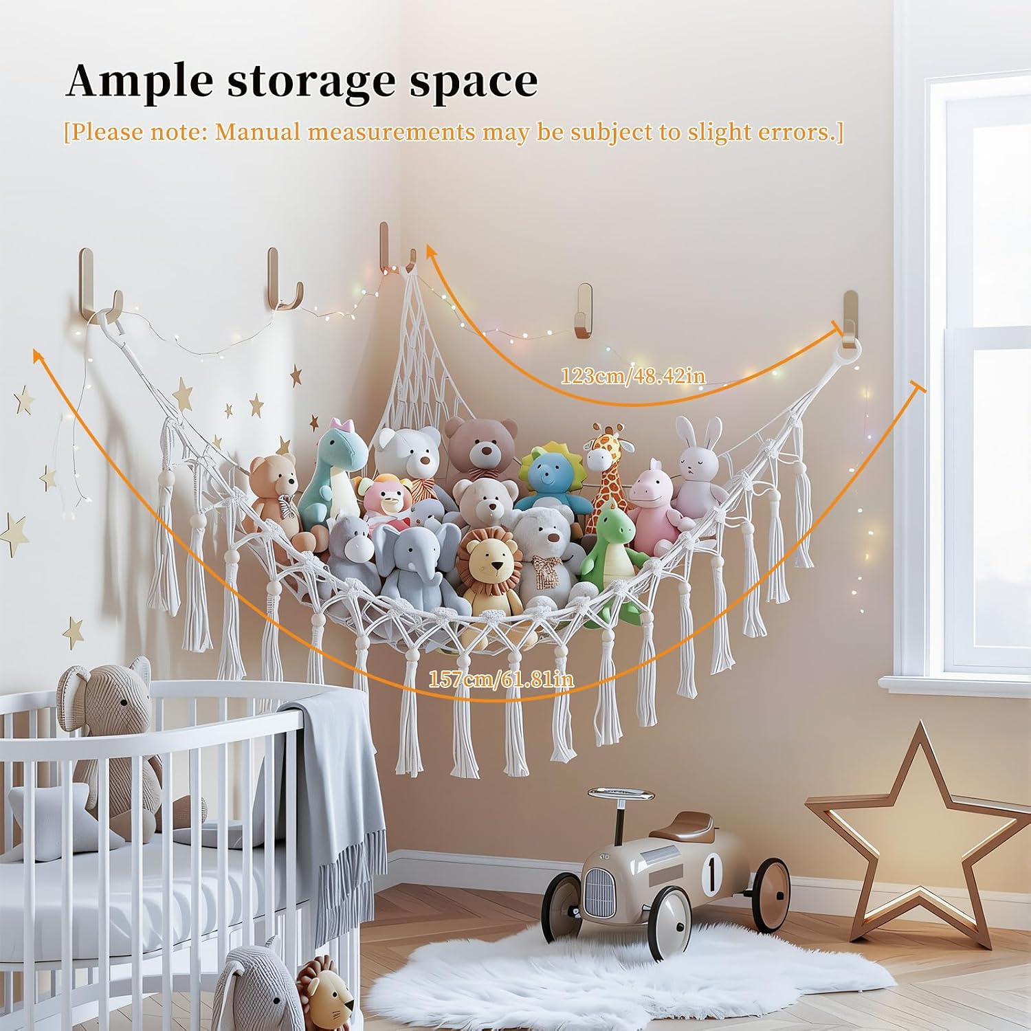 BZLMDXW Stuffed Animals Toy Storage Hammock Wall Hanging Net Corner Hanging Organizer Bedroom Plush Toy Holder Plushie Net for Stuffed Animals Corner Large