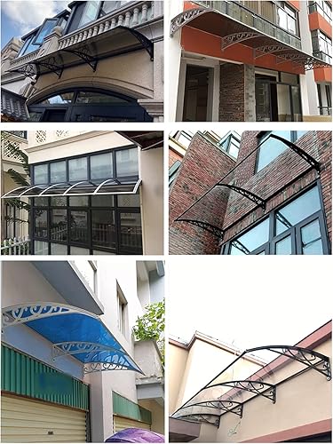 Miniatura 7 de Toldo para ventana de puerta curvada azul silencioso, toldo de lluvia, toldo de policarbonato para puerta delantera, toldo de patio, bloqueo