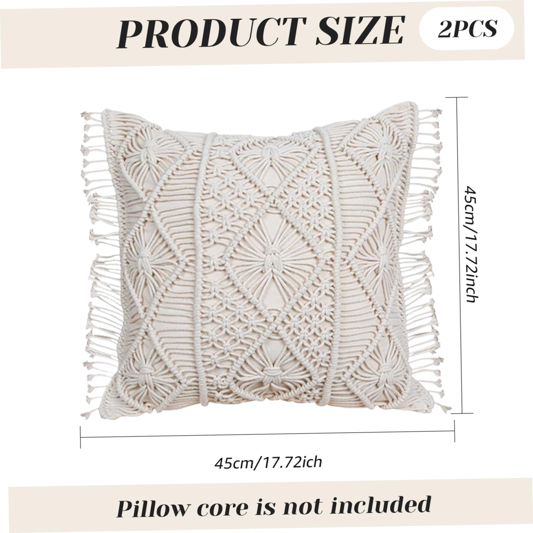 Federe per cuscini Boho con frange in cotone, 2 federe morbide per cuscini quadrati per divano per l'arredamento del soggiorno/18x18 pollici