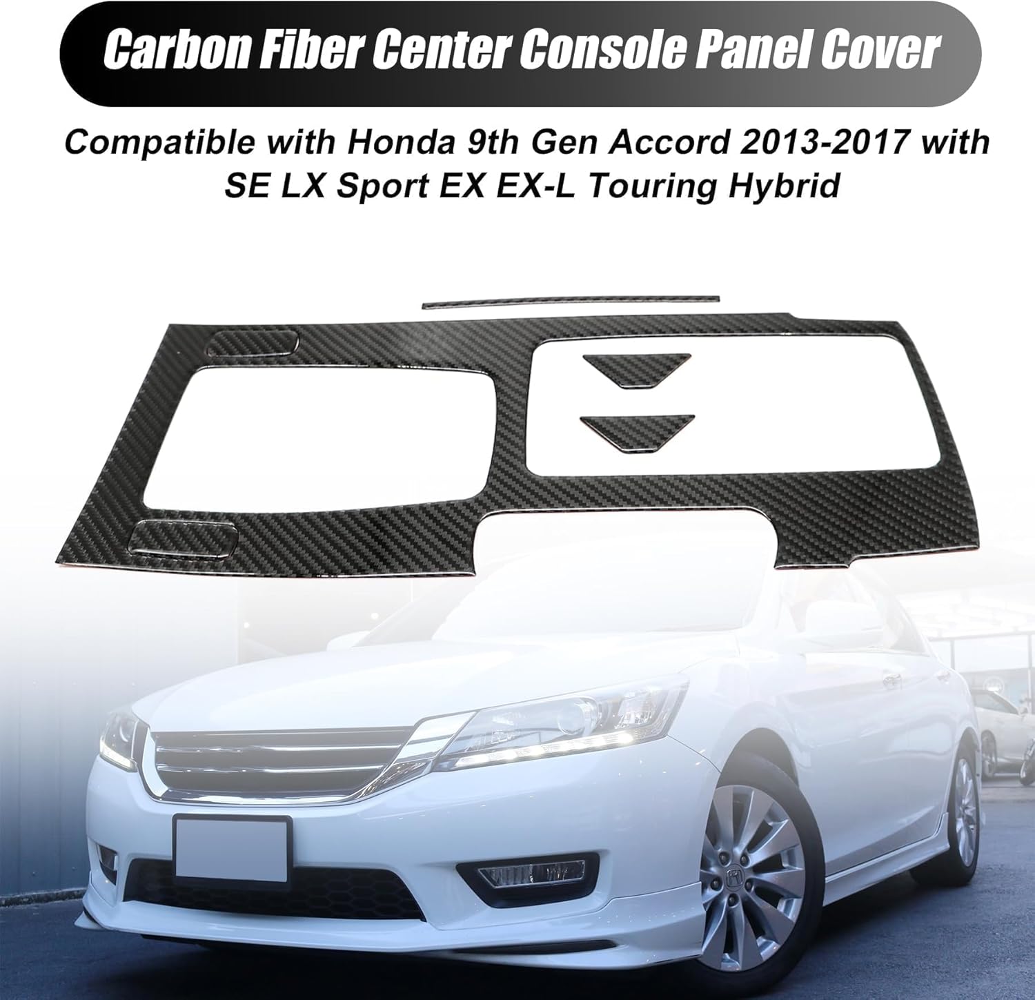 Priprilod Carbon Fiber Center Console Gear Shift Panel Cover Interior Trim Compatible with Honda 9th Gen Accord 2013-2017 with SE LX Sport EX EX-L Touring Hybrid Car Center