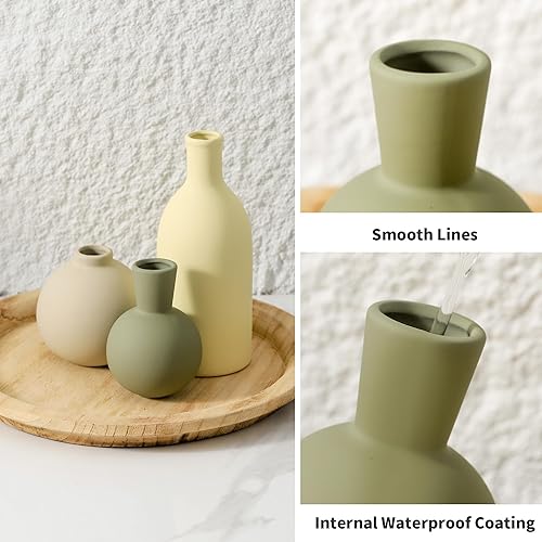Miniatura 8 de Juego de 3 jarrones de cerámica para decoración del hogar, juego de jarrones rústicos para decoración de mesa, jarrones de cerámica para ramo,