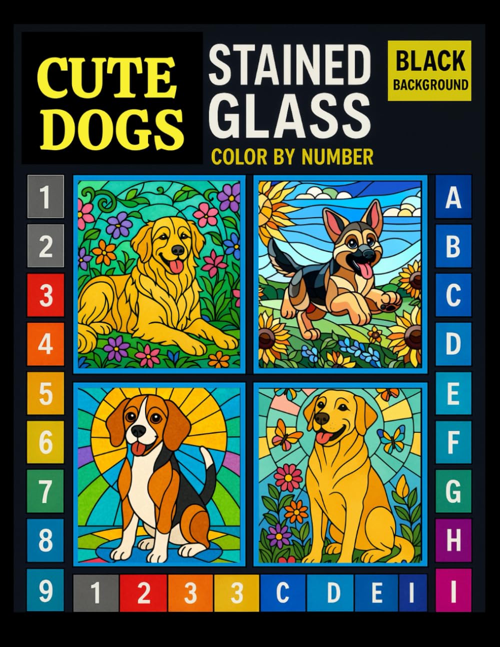 Adorable Dogs Stained Glass Color by Number: A Beautiful Coloring Book Adults and Teens for Stress Relief and Fun