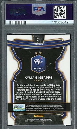 Miniatura 2 de Kylian Mbappe 2020 Panini Select UEFA Euro Soccer Card #51 Graded PSA 10