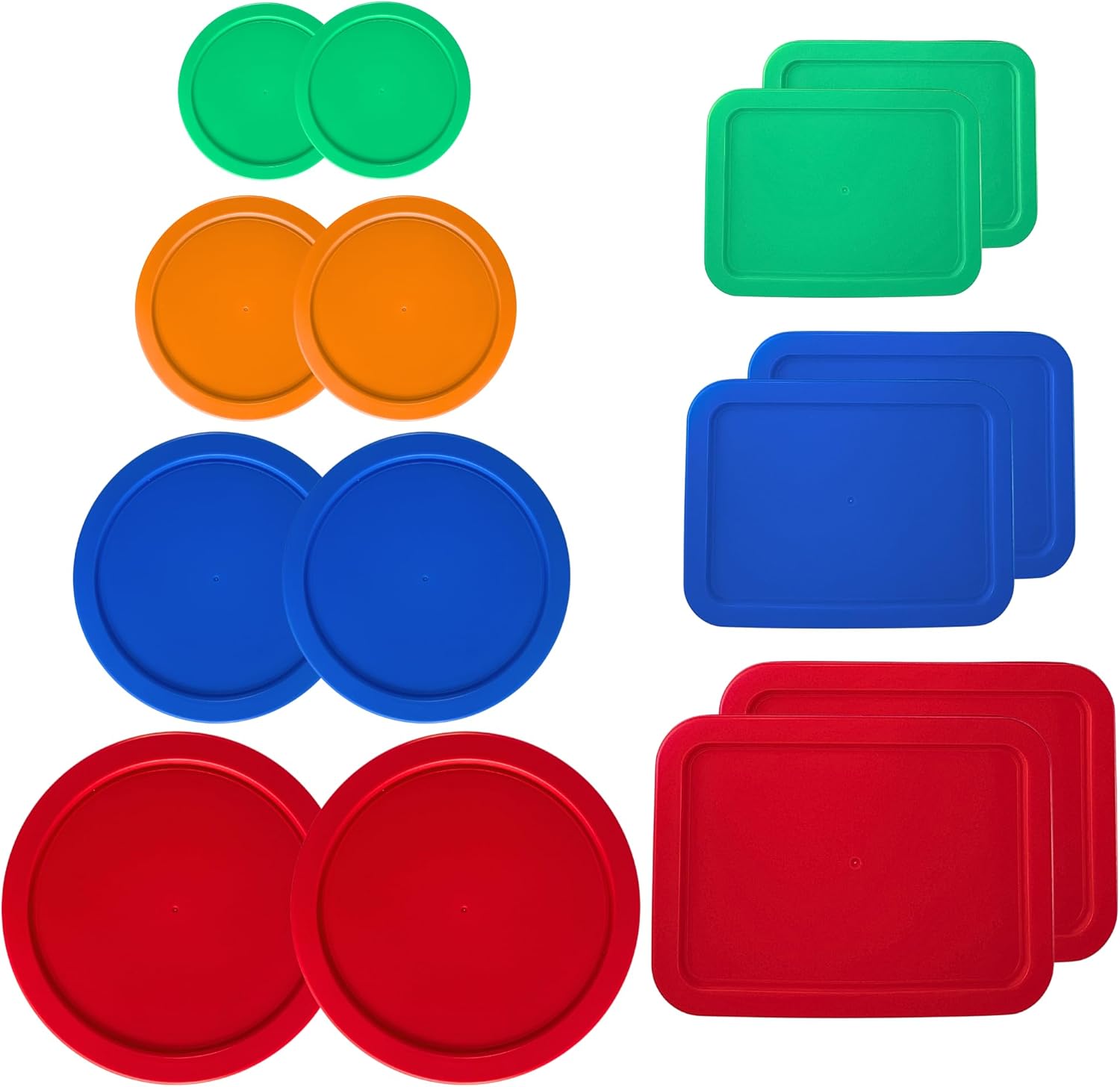 1, 2, 4 & 7 Cup Round & 3, 6, 11 Cup Rectangle Replacement Lids/Covers for Pyrex, Anchor Hocking & KlareWare Storage Bowls *Lids Only -Glass Container Not Included*, 14 Pack *2 of Each Size*