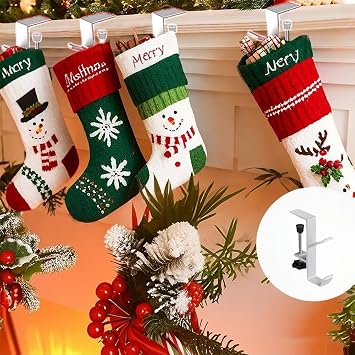2 in 1 Garland Hangers and Fireplace Stocking Holders,Mantel Hanger for Garland Hooks for Christmas Adjustable No Drill Mantle Hooks Stocking Hanger for Fireplace Xmas Holiday Home Party Decoration