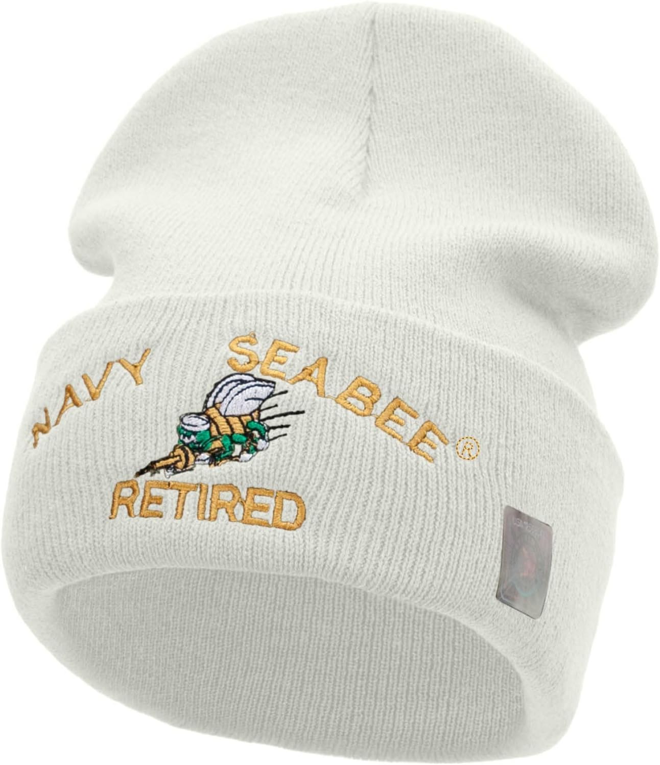 US Navy Seabee Retired Military Embroidered Long Beanie Made in USA