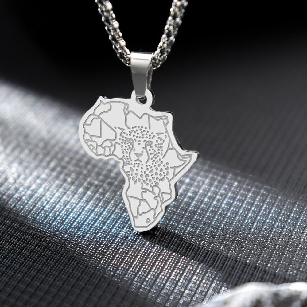 coadipress Stainless Steel Map of Africa Country Pendant Necklace For Men Women Hip Hop Personalized Leopard Head Africa Motherland Continent Outline Necklaces Jewelry Gift - Image 7