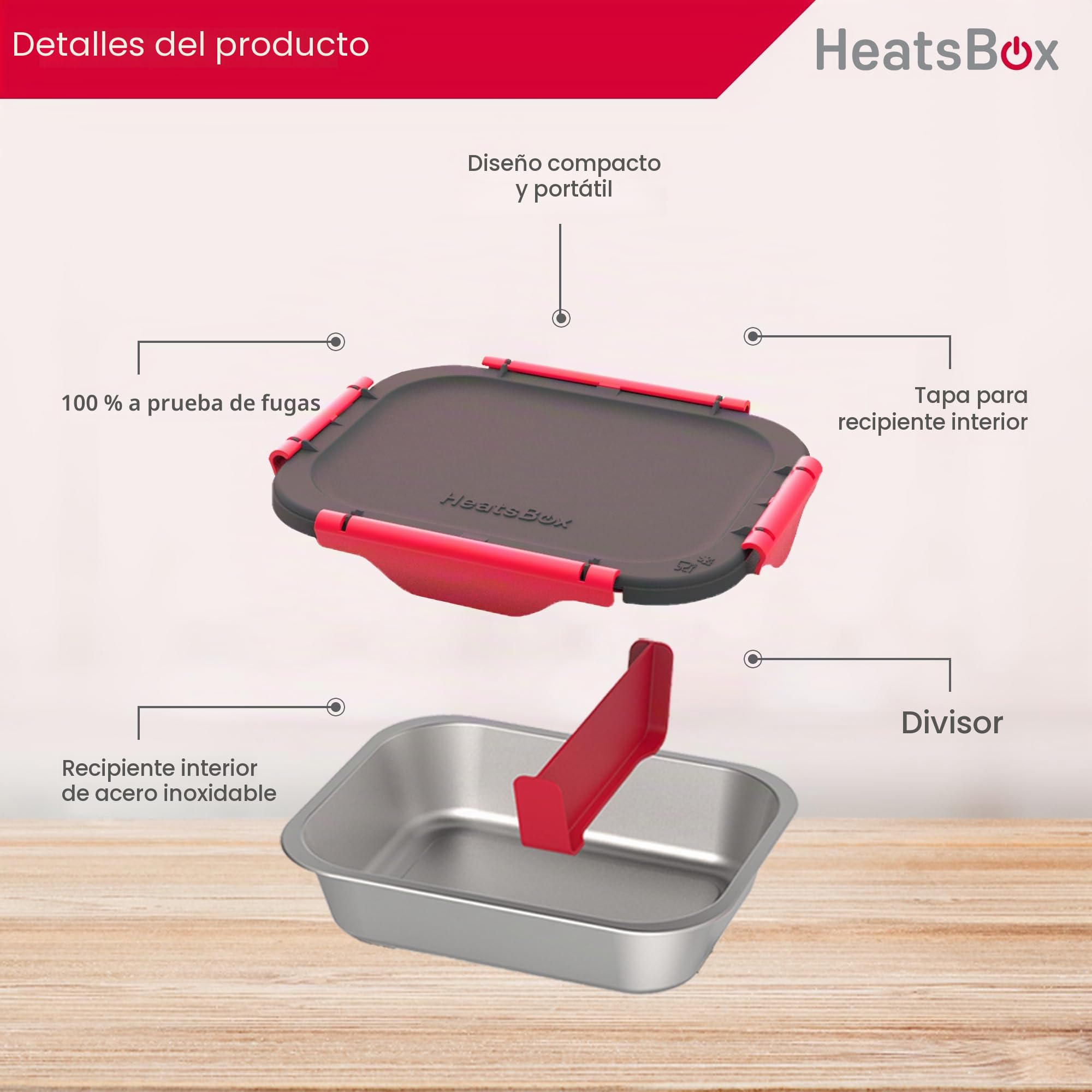 Faitron Juego de platos interiores- Cuencos de acero inoxidable a Prueba de Fugas con Separador (925 ml) y Tapa de Transporte, Temperatura Estable Hasta 200 °C, Compatible con HeatsBox Style y Style+