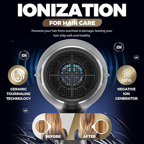 Miniatura 7 de Secador de pelo de cerámica iónica negativa de secado rápido de 2200 W Tecnología de turmalina - Secador de pelo profesional ligero y silencioso con