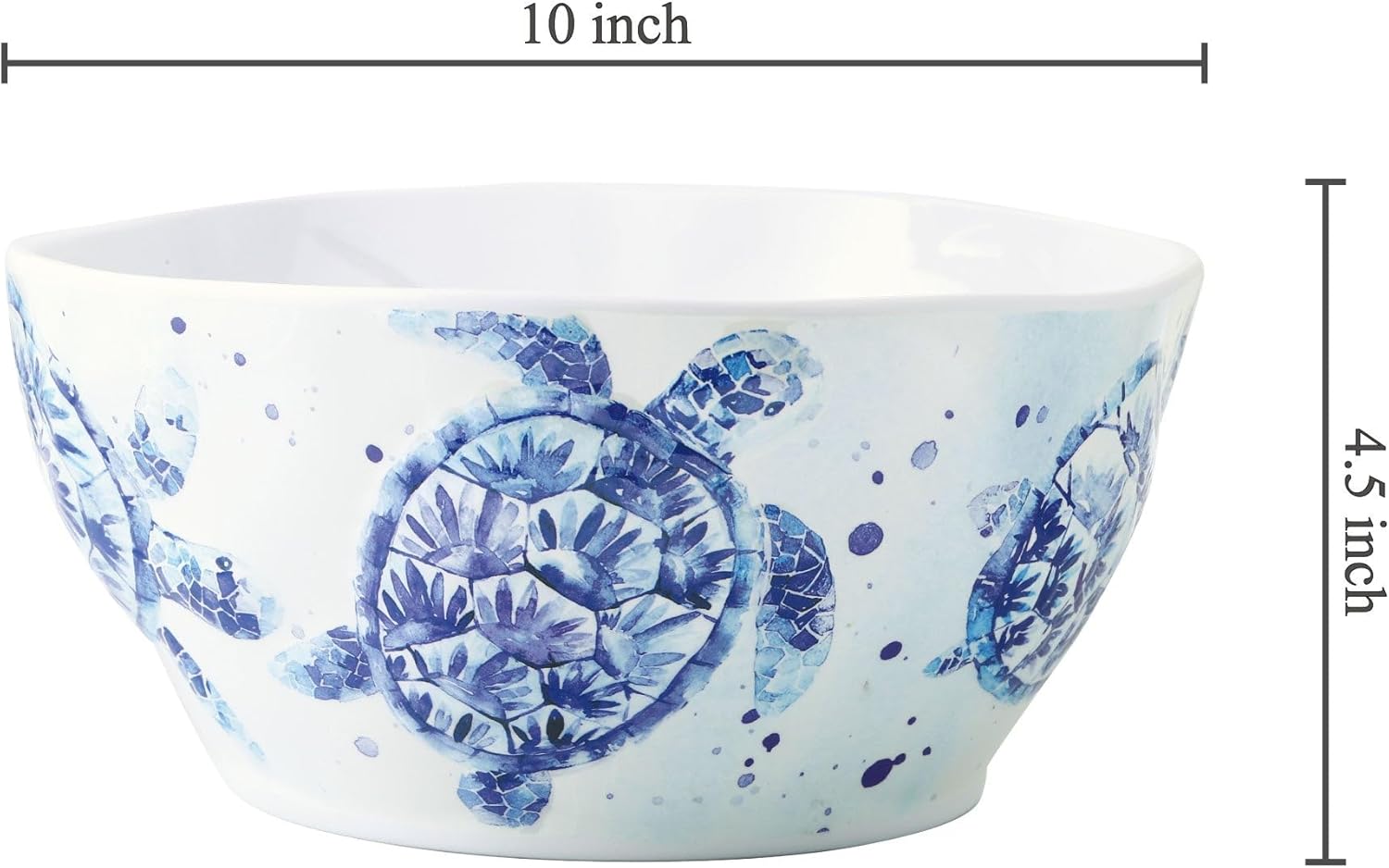 UP Indigo Sea Turtle Melamine Serving Bowl, Large Reusable Salad and Mixing Bowl, Coastal Design BPA-Free Deep Pasta Bowl for Fruit, Snacks and Charcuterie, Blue, 10-Inch