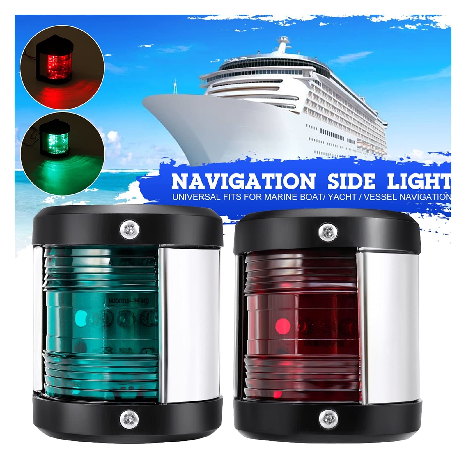 Luces de navegación 2pcs de Acero Inoxidable 1 LED 2V Luz de navegación roja de la luz de la luz de navegación de la luz de la luz de la Nave de Barco Marino yate de la luz de Advertencia