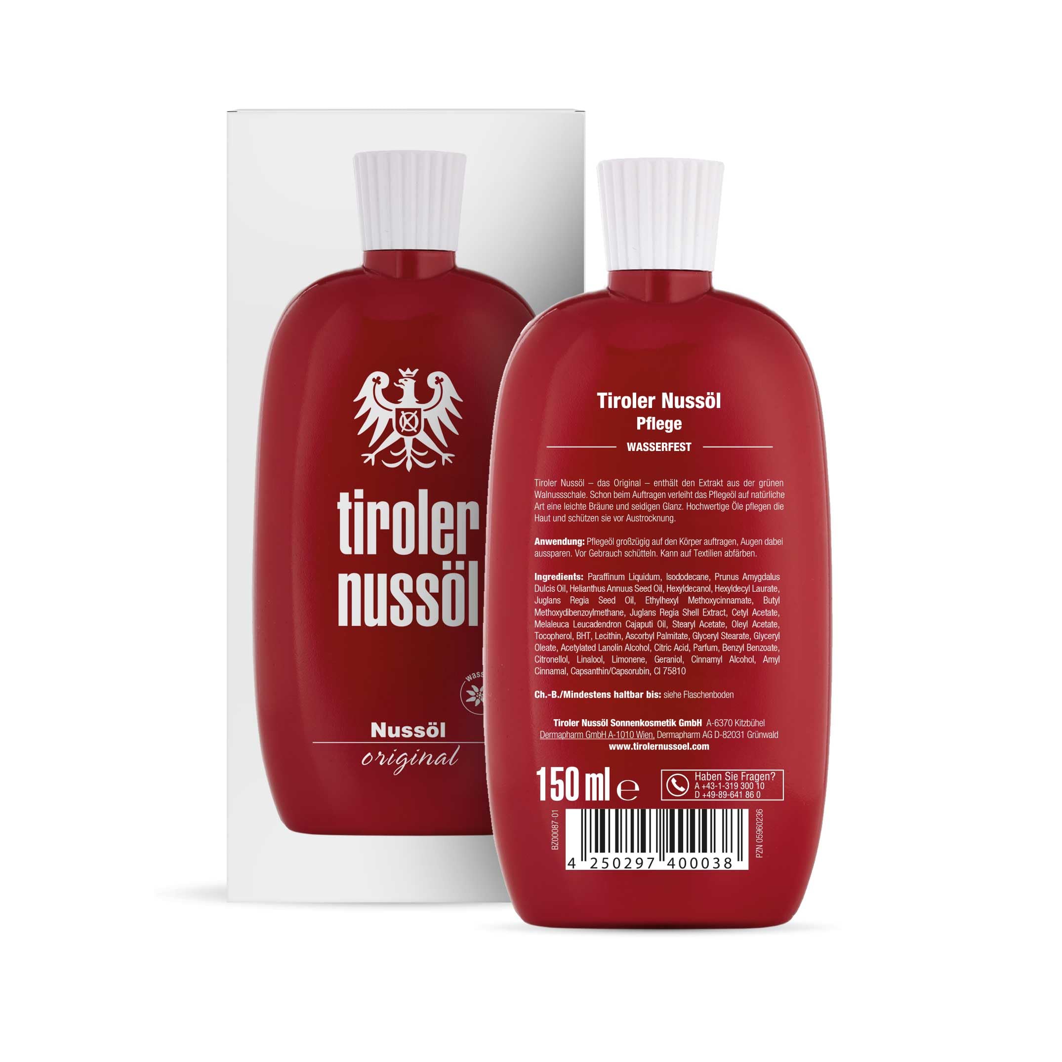 Tiroler Nussöl Original DOPPELPACK 2x 150ml |Das Original |Verleiht der Haut schon beim Auftragen eine leichte, natürliche Bräune