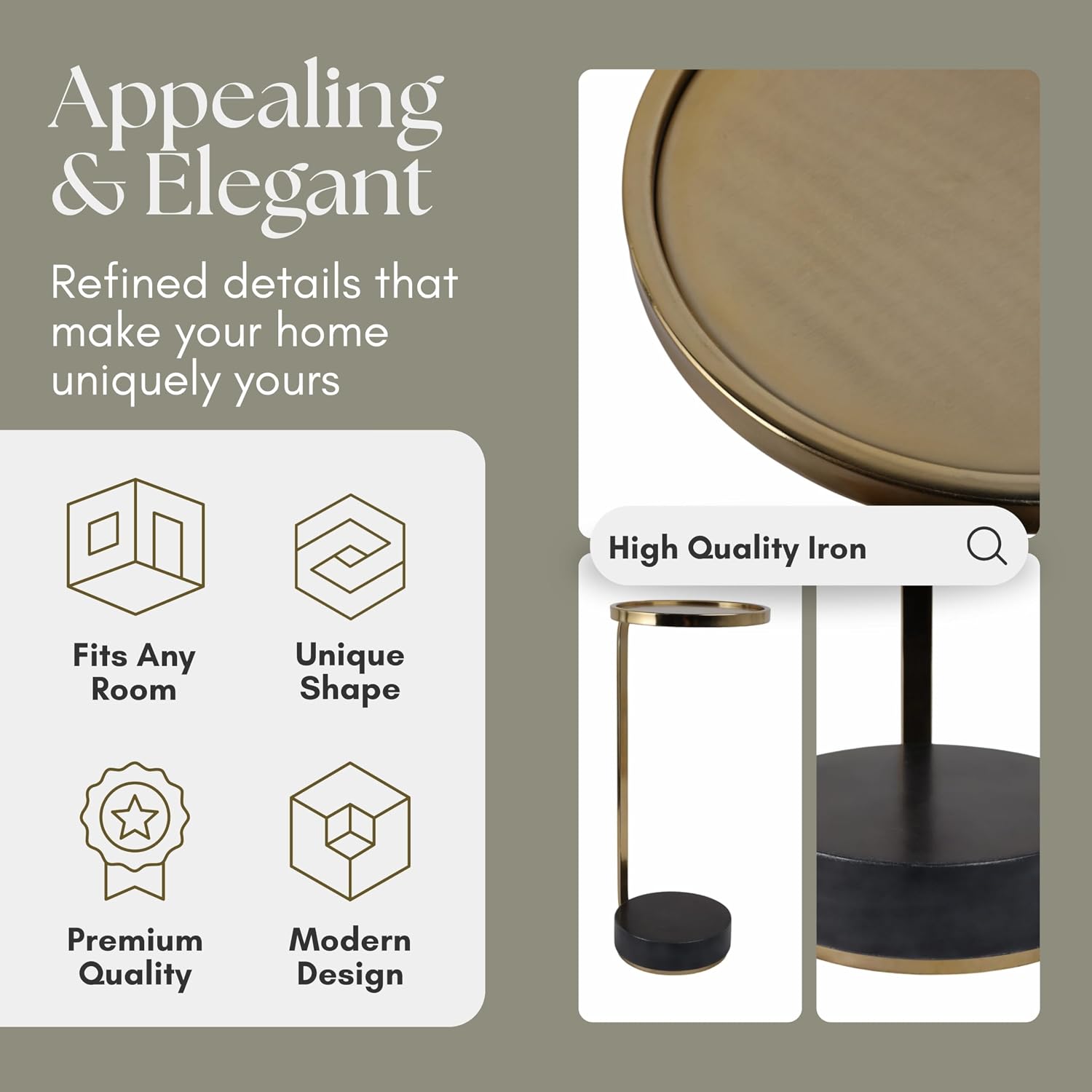 Accent Table with Metal Top & Marble Base - Metallic Modern Round Side Table for Living Room and Bedroom - Indoor Use Only - Marble and Metal Home Decor - Living Room Accent – 24", Gold