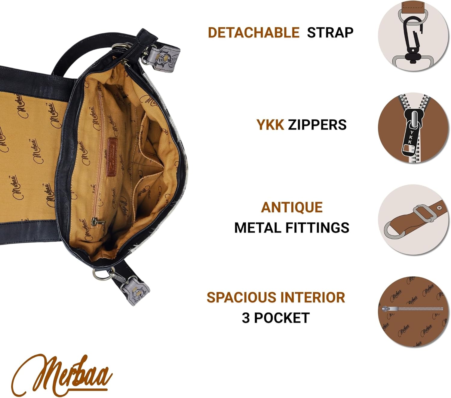 Merbaa Women's Leather Floral Printed Crossbody Bag Handtooled Adjustable Shoulder Bag Multipocket Purse Handbag