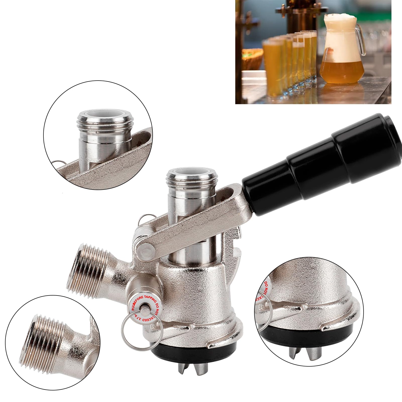 Keg Kegverschluss, Kegverschluss Zapfkopf Keg-Koppler S-Typ Fassbierzapfanlage mit 6 Armaturen Bierfass Sicherheitsüberdruckventil Heimbrausystem